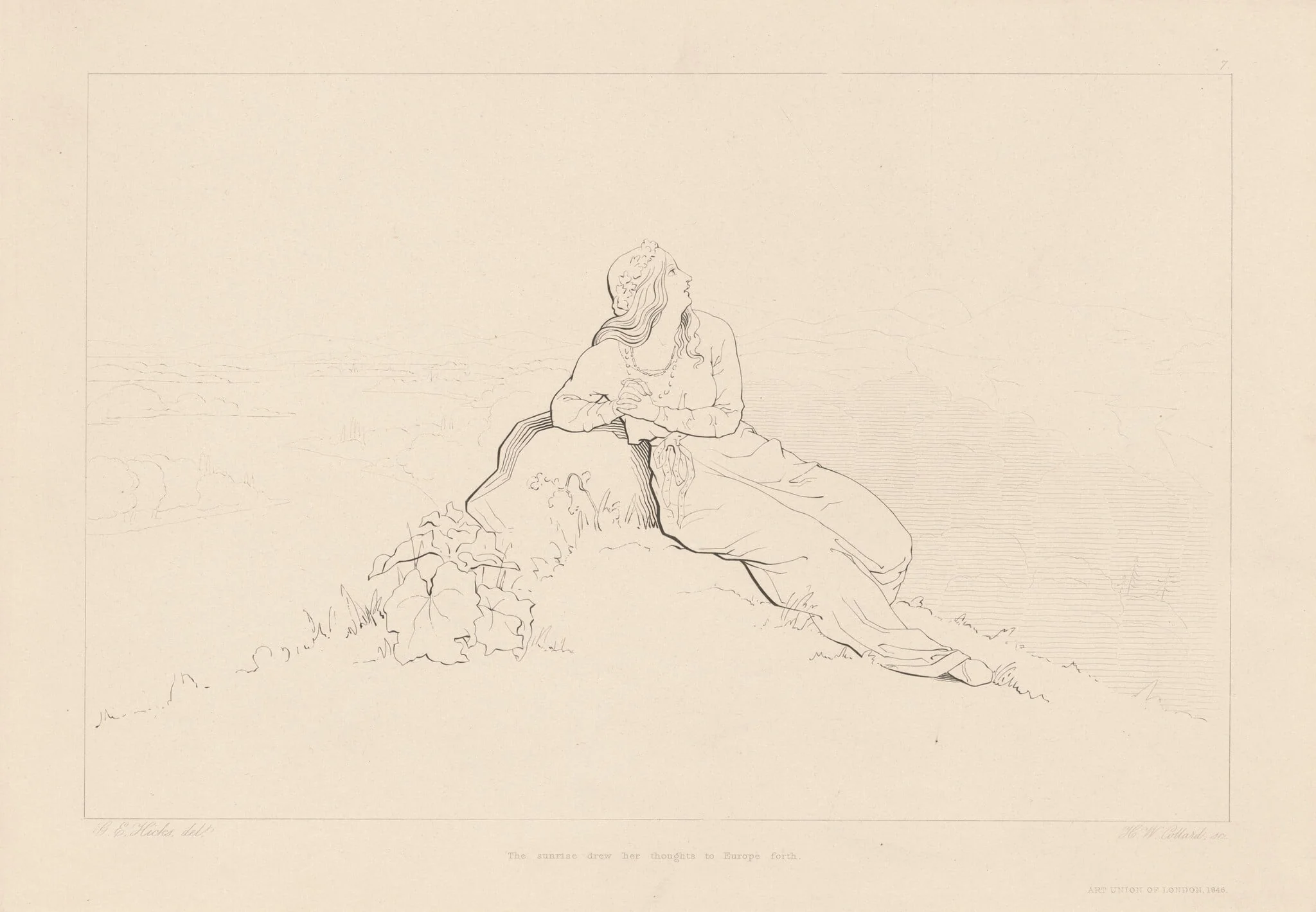 The Sunrise Drew Her Thoughts to Europe, by H. W. Collard, ink, 1846