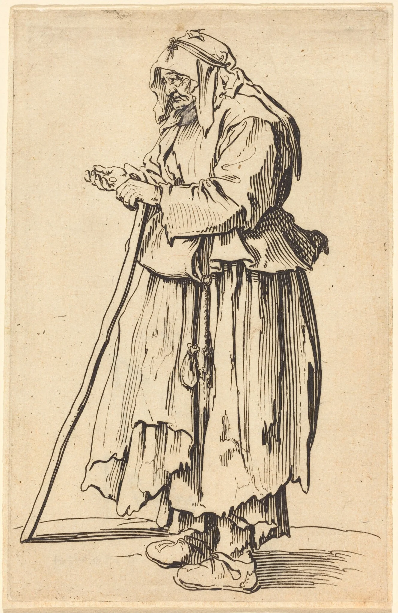 Beggar Woman Receiving Charity, by Jacques Callot, ink, 1622