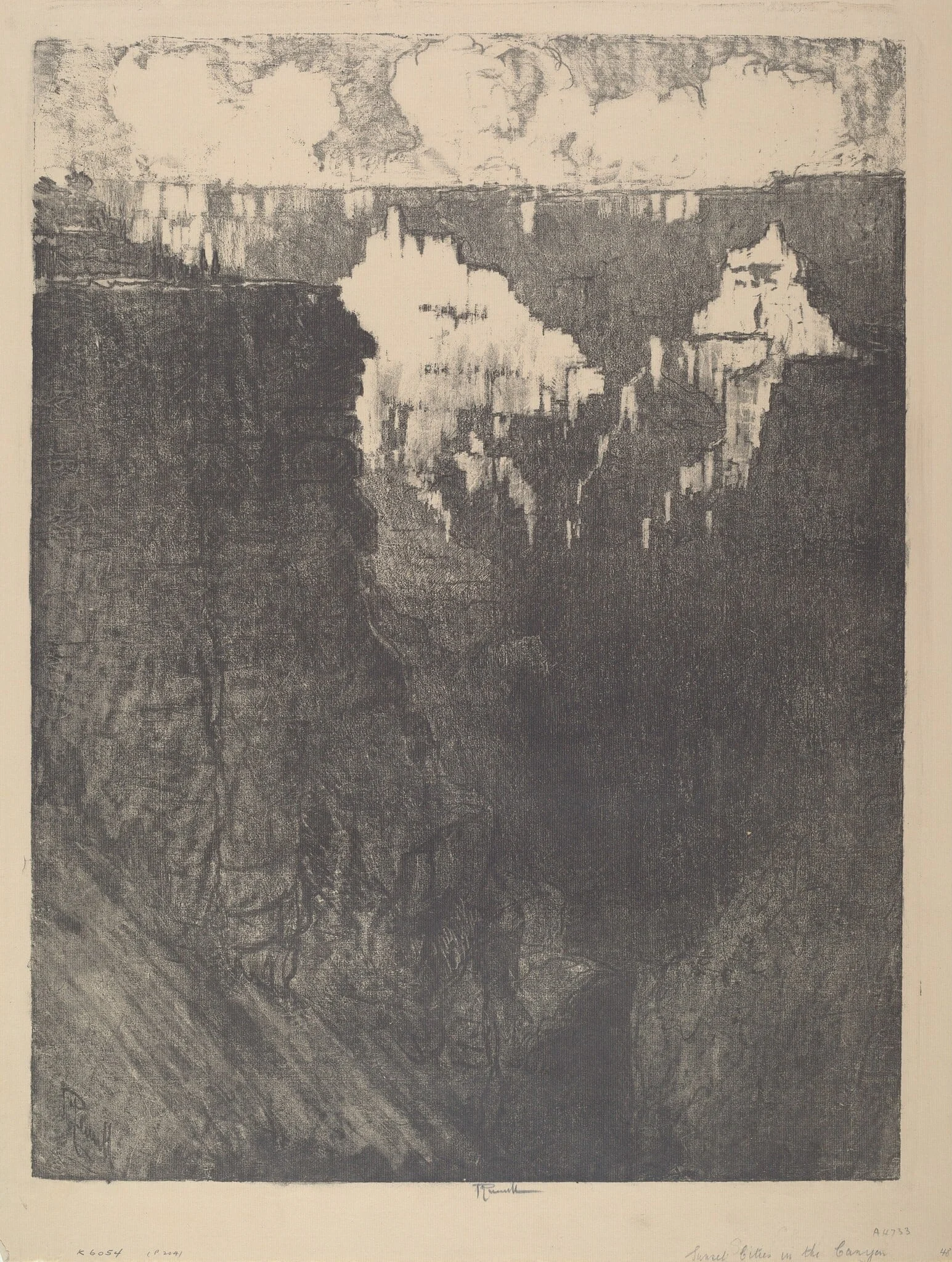 Sunset Cities in the Canyon, by Joseph Pennell, ink, 1912