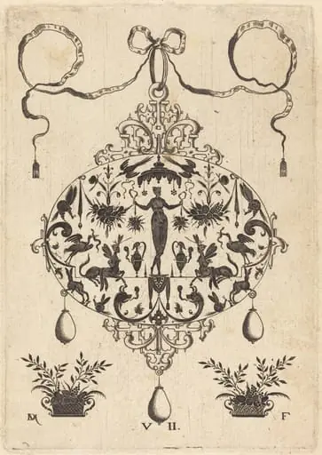Large Pendant, Flora Standing, Holding a Fruit Garland