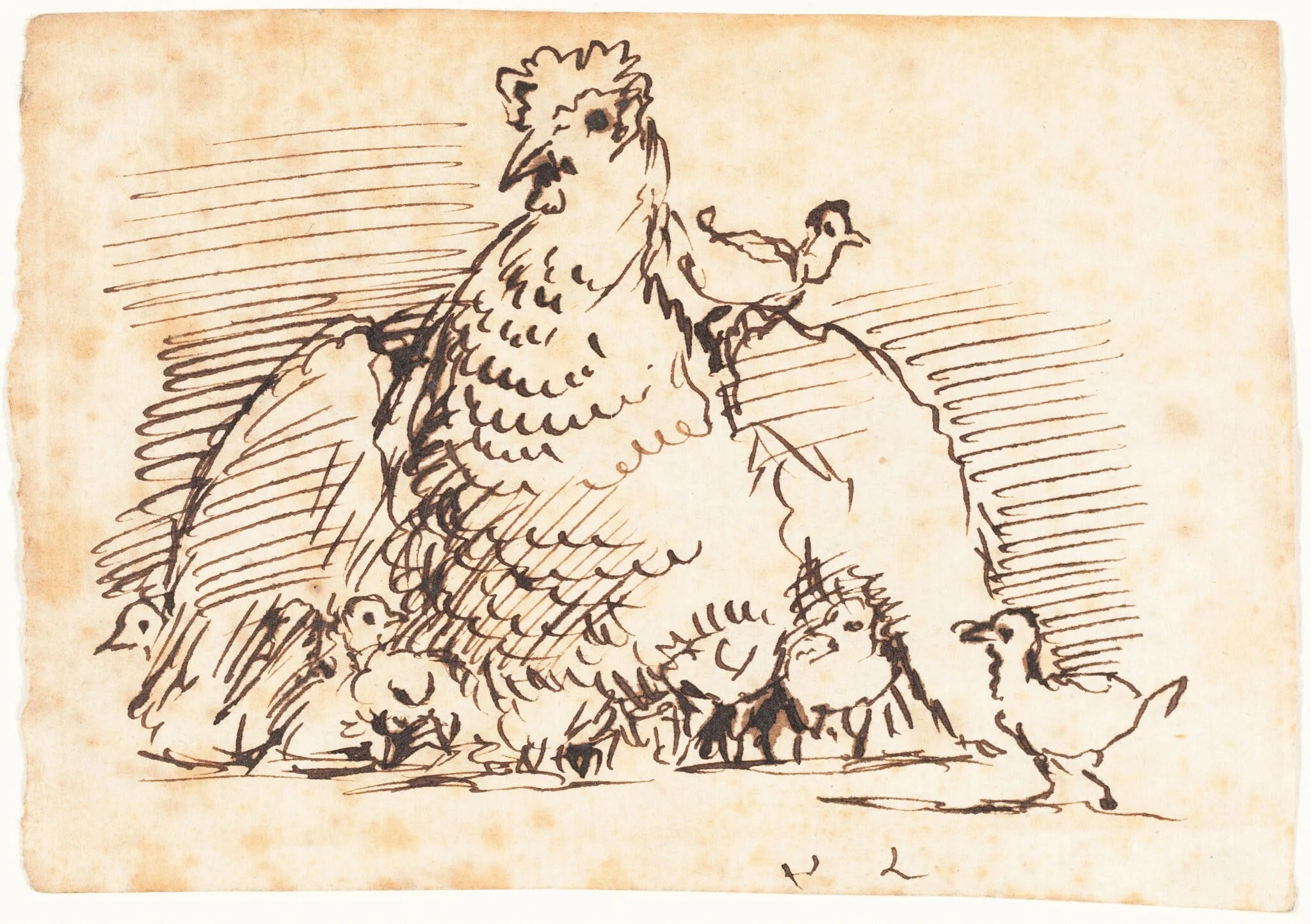 Hens and Chicks, by John Linnell, ink, 1837