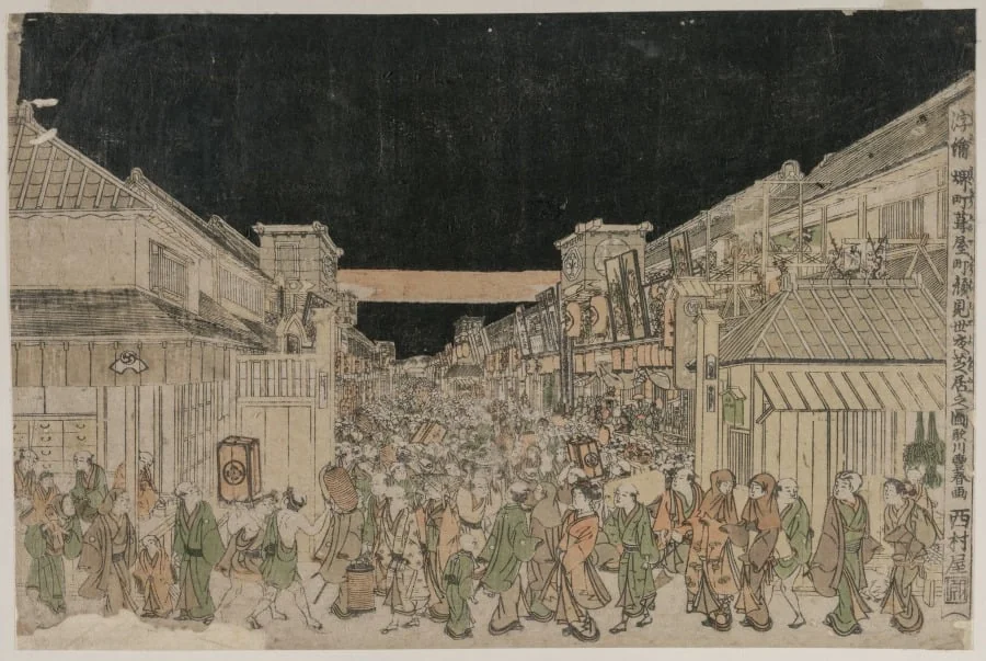 Night Scene, Street of Theatres, by Unknown, 1800