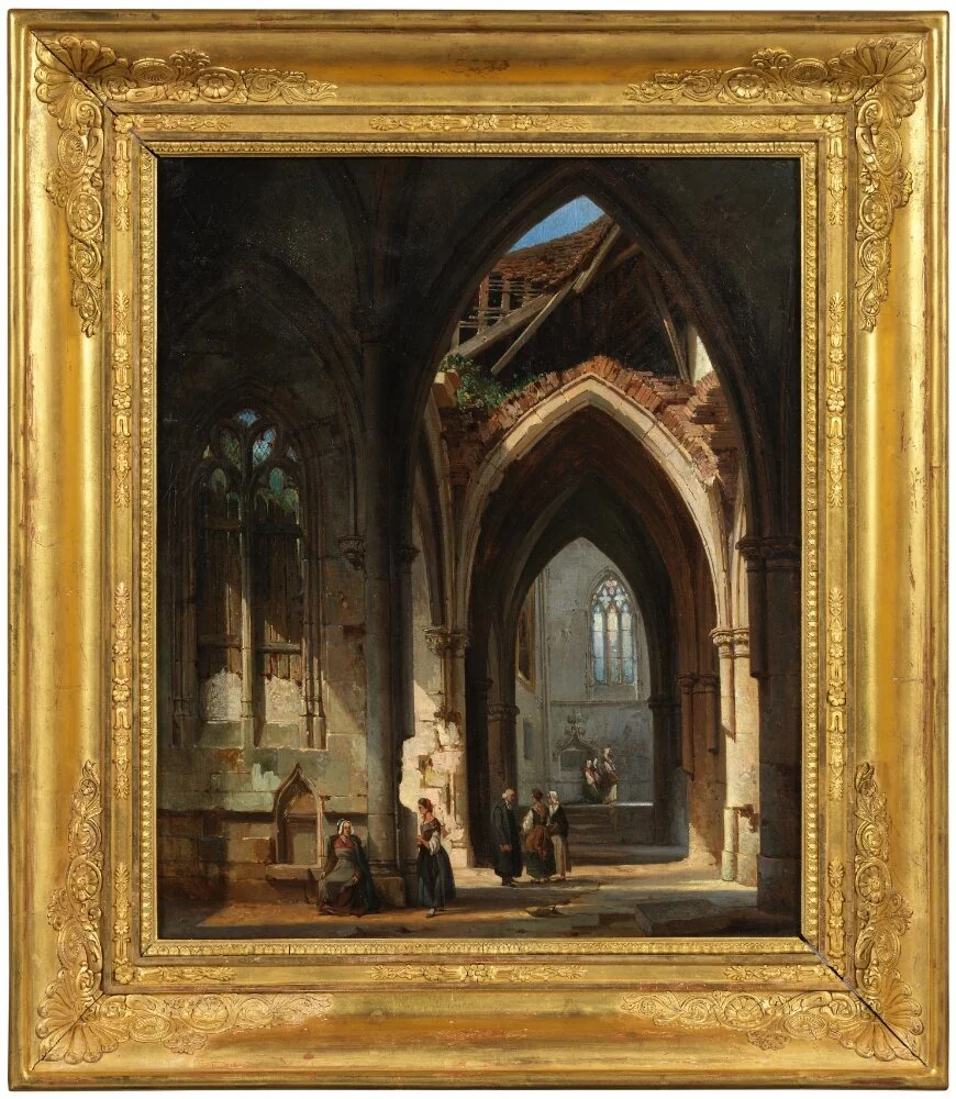 Interior from the Church Saint Thibault in Bourgogne, by Étienne Bouhot, oil, 1830