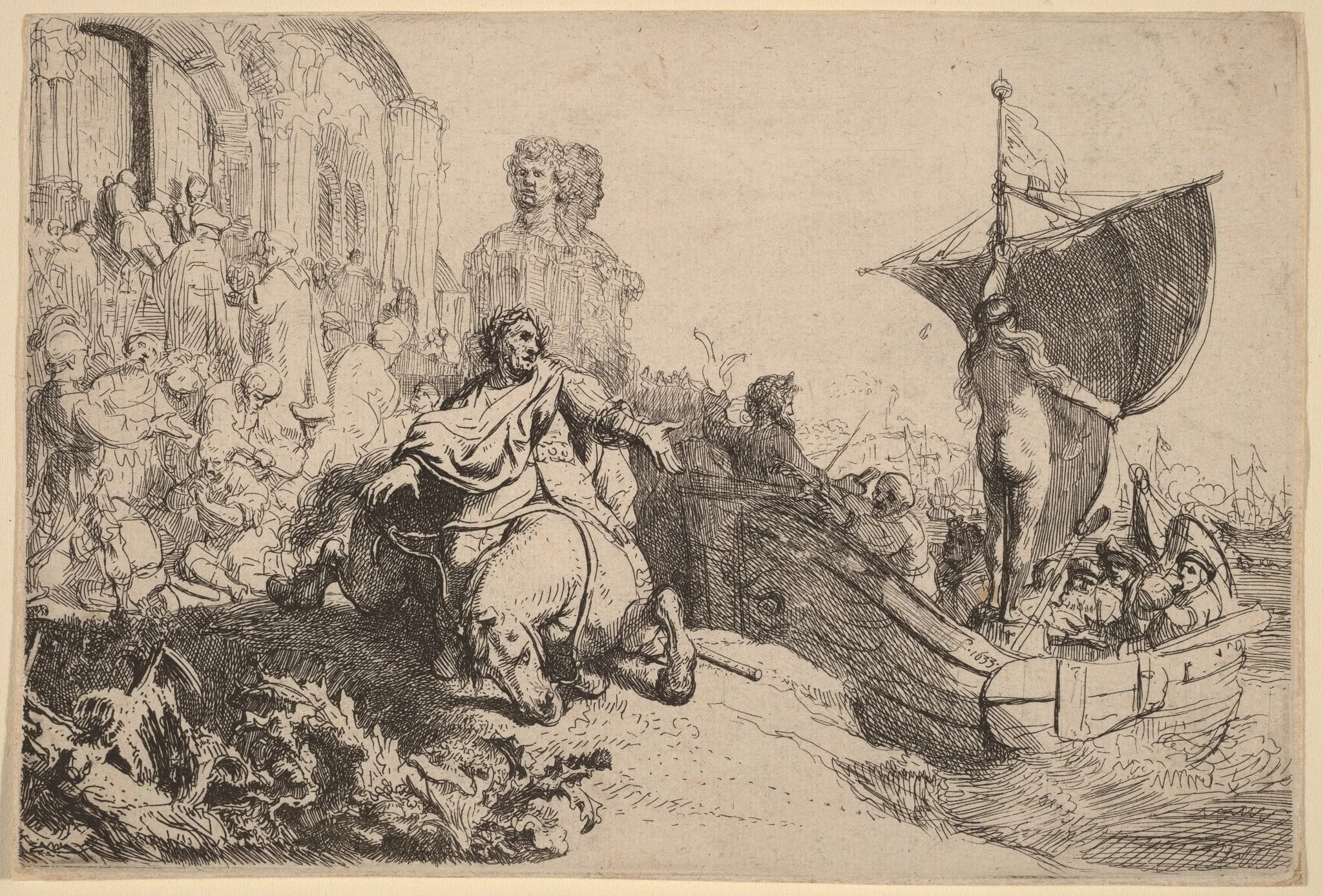 The Ship of Fortune, by Rembrandt, ink, 1633