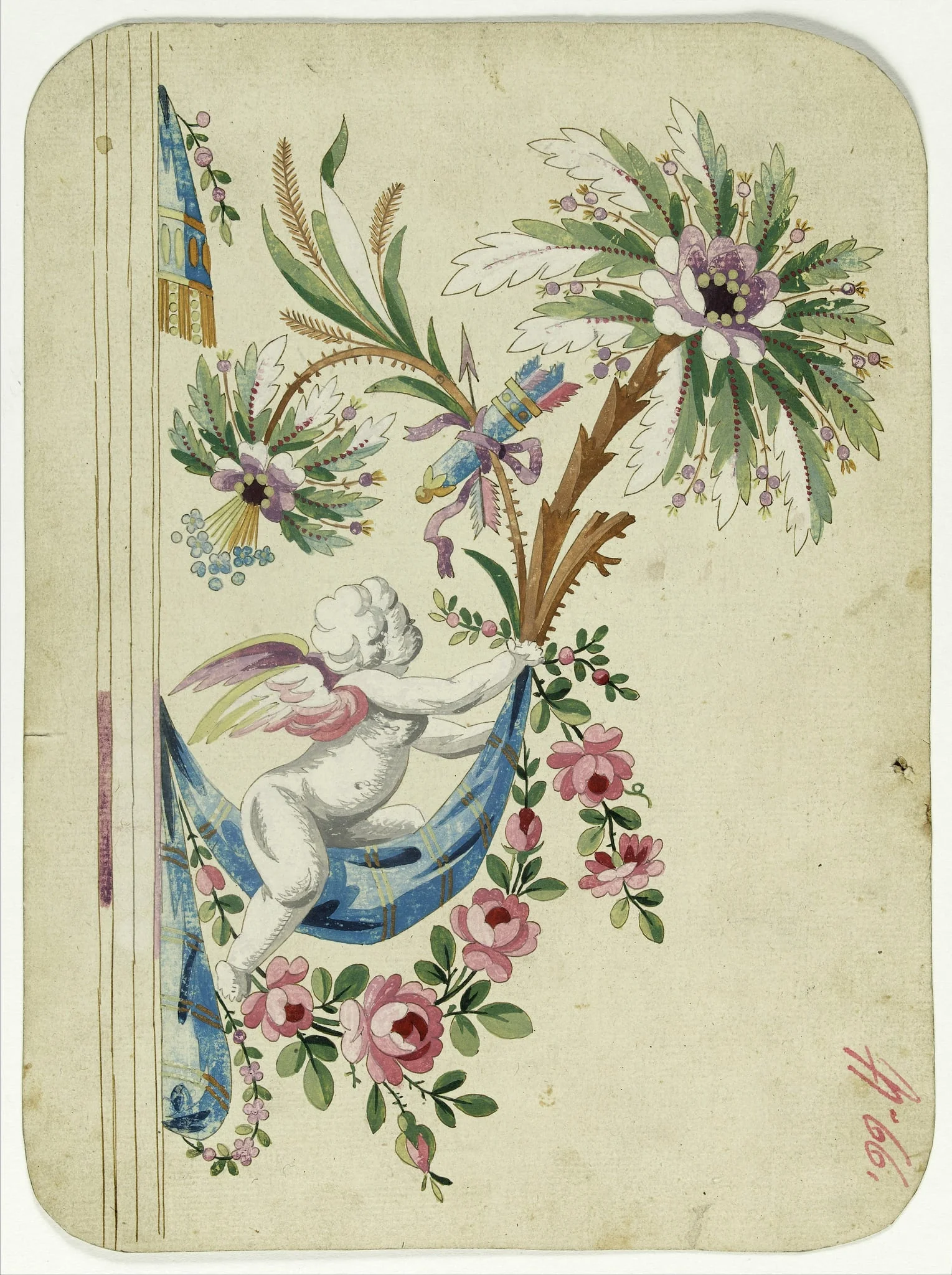 Décor de putti sur palmier, projets de broderies de gilet, XVIIIème siècle