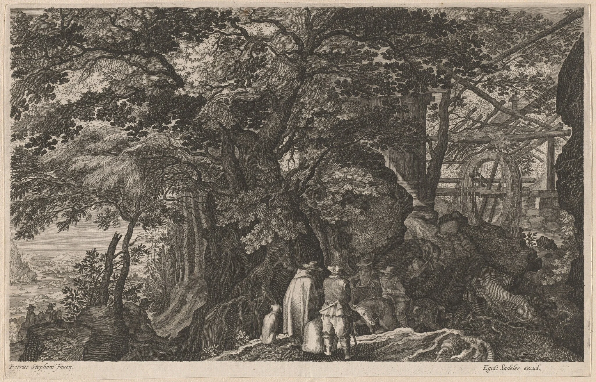 Ancient Trees by a Mountain Watermill, by Aegidius Sadeler II, ink, 1608