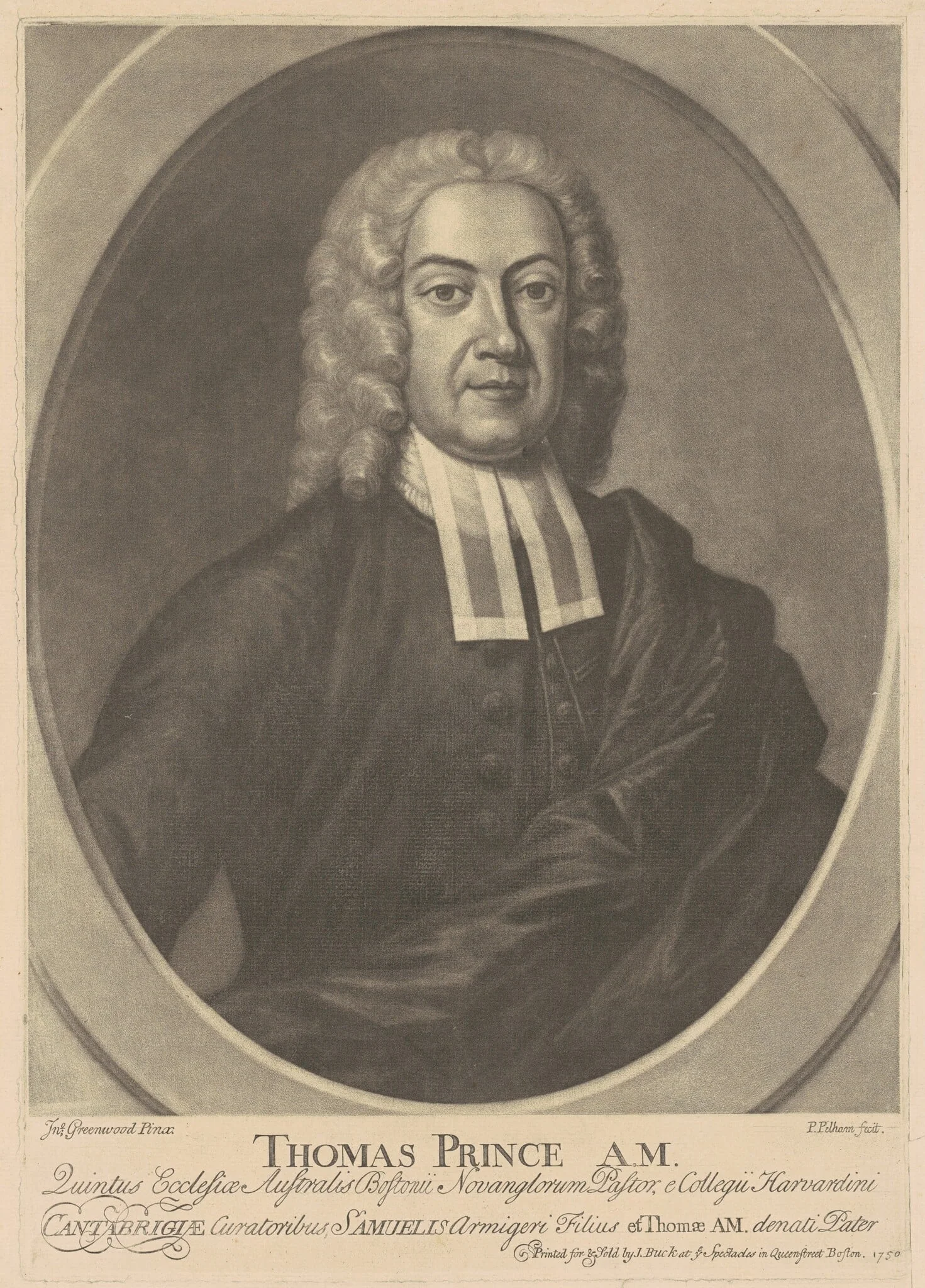 Thomas Prince, A. M., by Peter Pelham, ink, 1750