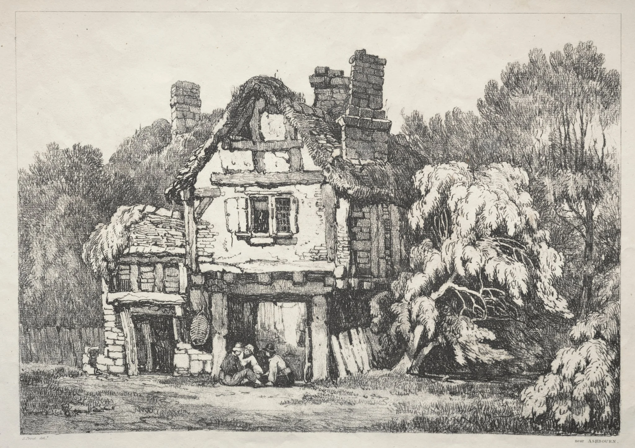 A Series of Ancient Buildings and Rural Cottages in the North of England:  Near Ashbourn, by Samuel Prout, 1821