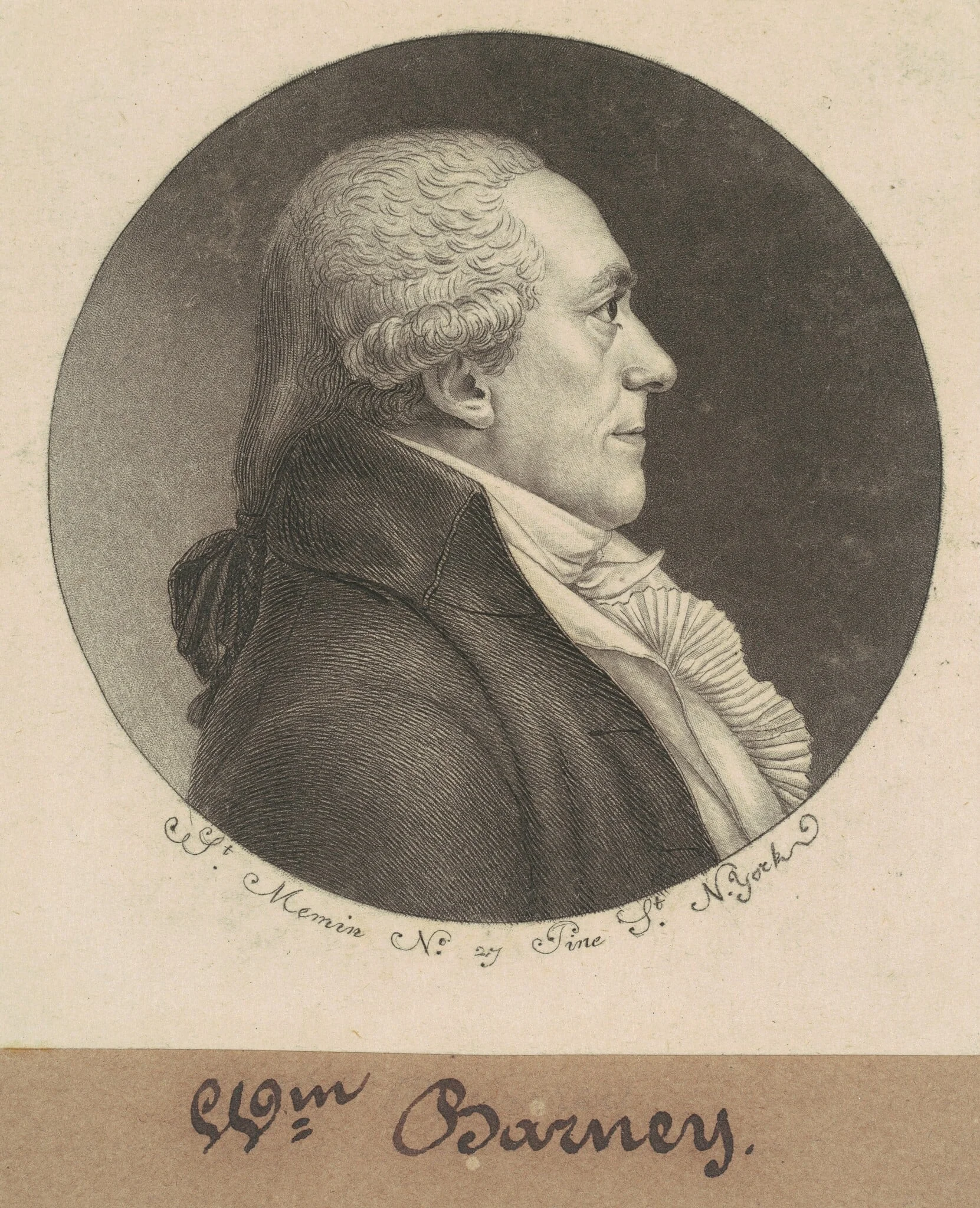 William Stevenson Barney, by Charles Balthazar Julien Févret de Saint-Mémin, ink, 1798