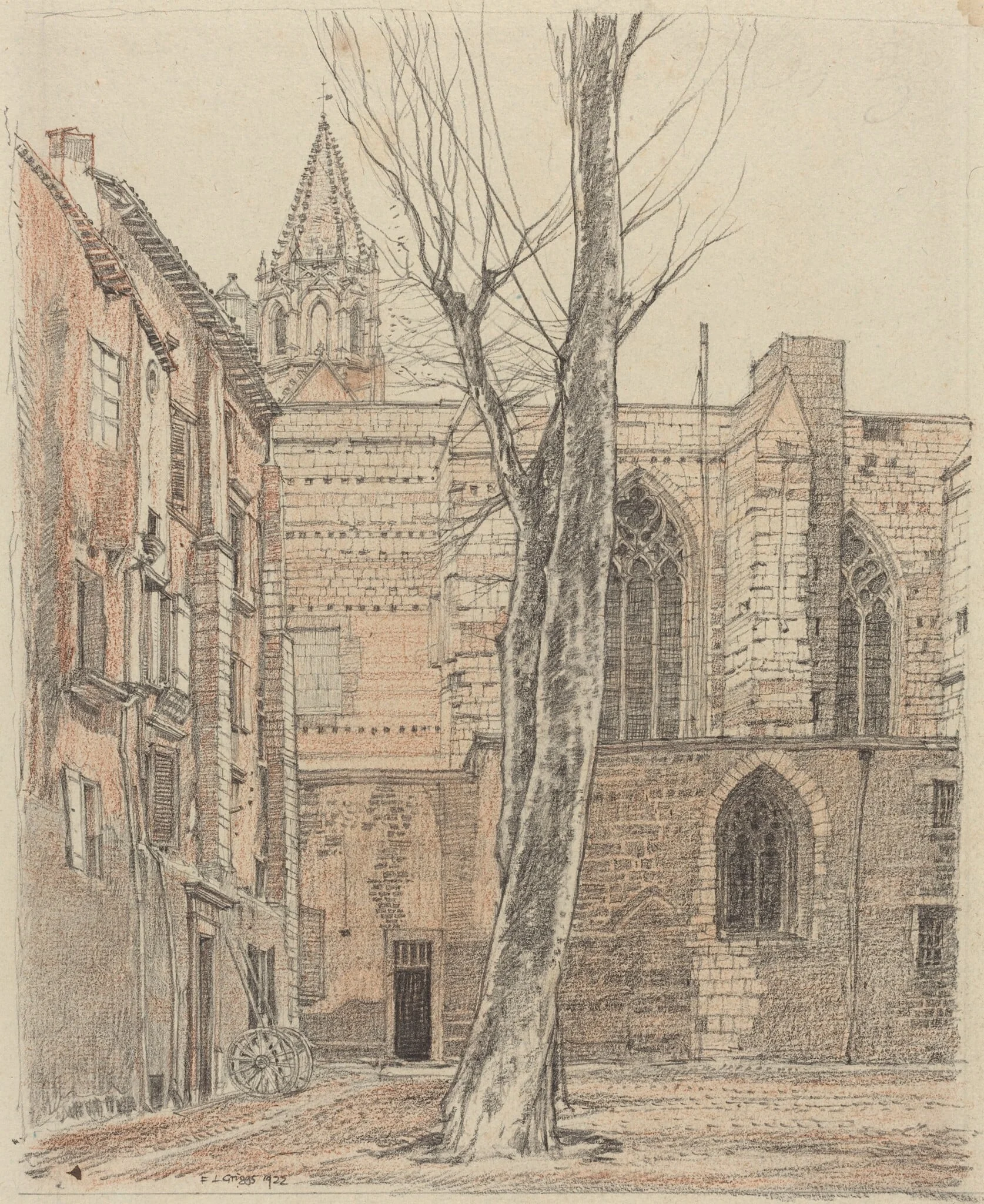 Cloitre St. Pierre, Avignon, by F. L. Griggs, crayon, 1922