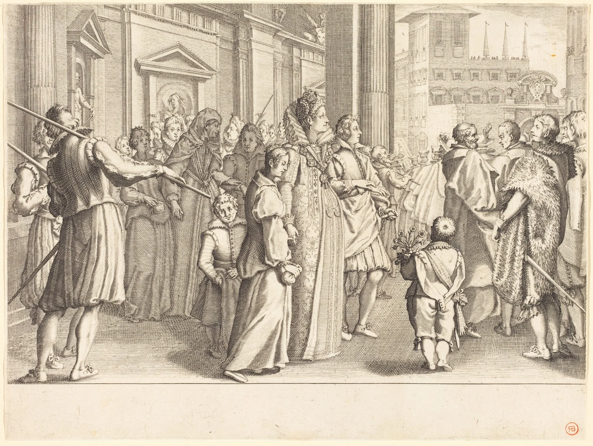Grand Duchess at the Procession of the Young Girls, by Jacques Callot, ink, 1614