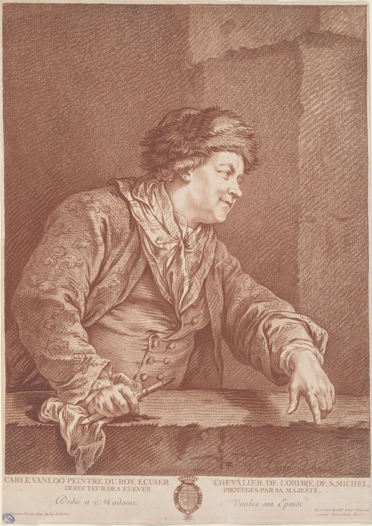 Carle Van Loo, by Gilles Demarteau the Elder, chalk, 1760