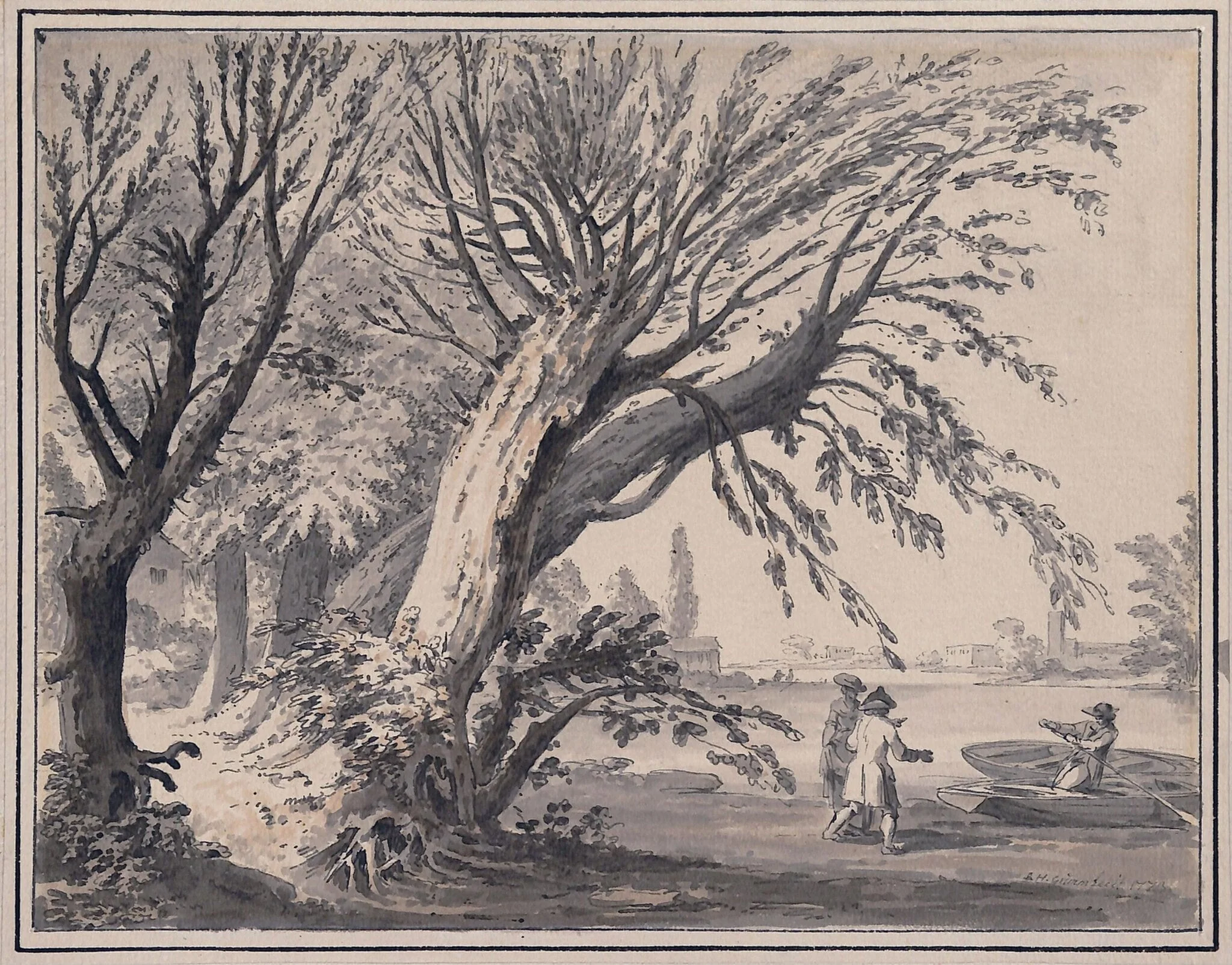 Scene on the Thames with Boats and Figures, by Grimm, watercolor, 1773
