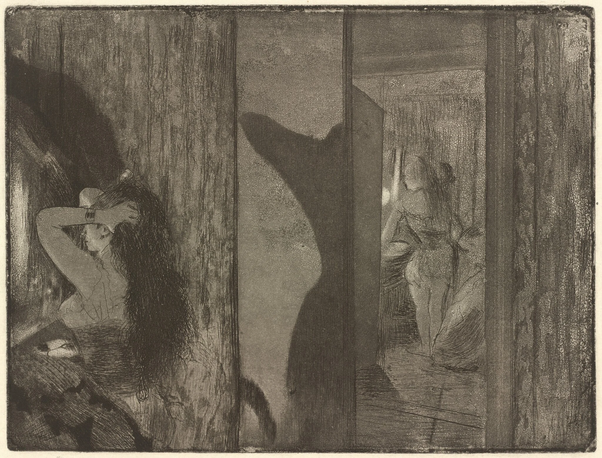 Actresses in Their Dressing Rooms, by Edgar Degas, ink, 1880