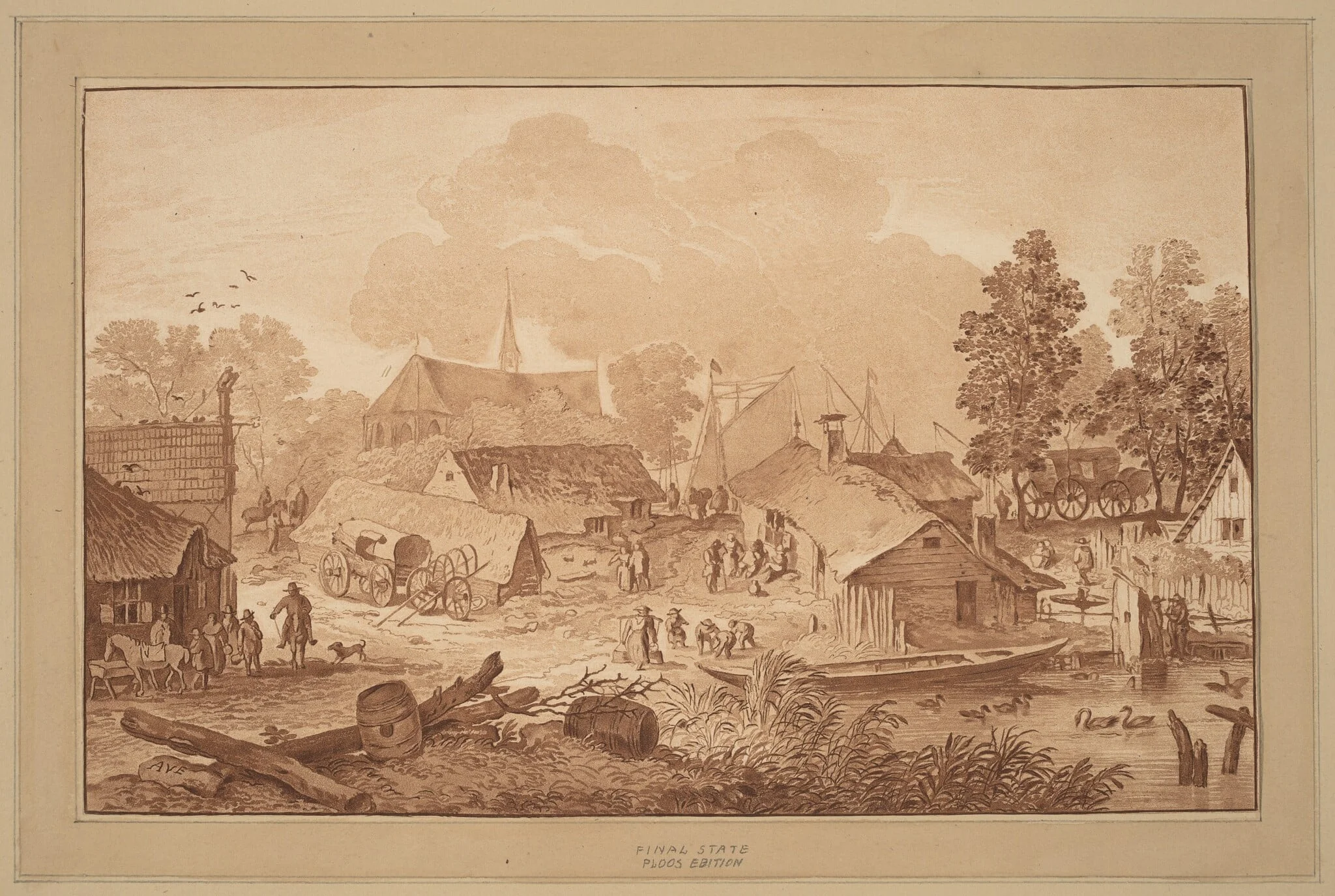Village with Pond, by Jacobus Buys, ink, 1782