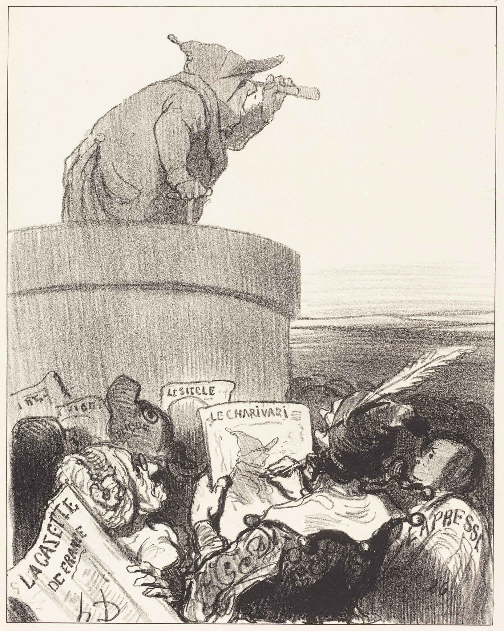 Le Constitutionnel contemplant l'horizon politique, by Honoré Daumier, ink, 1849