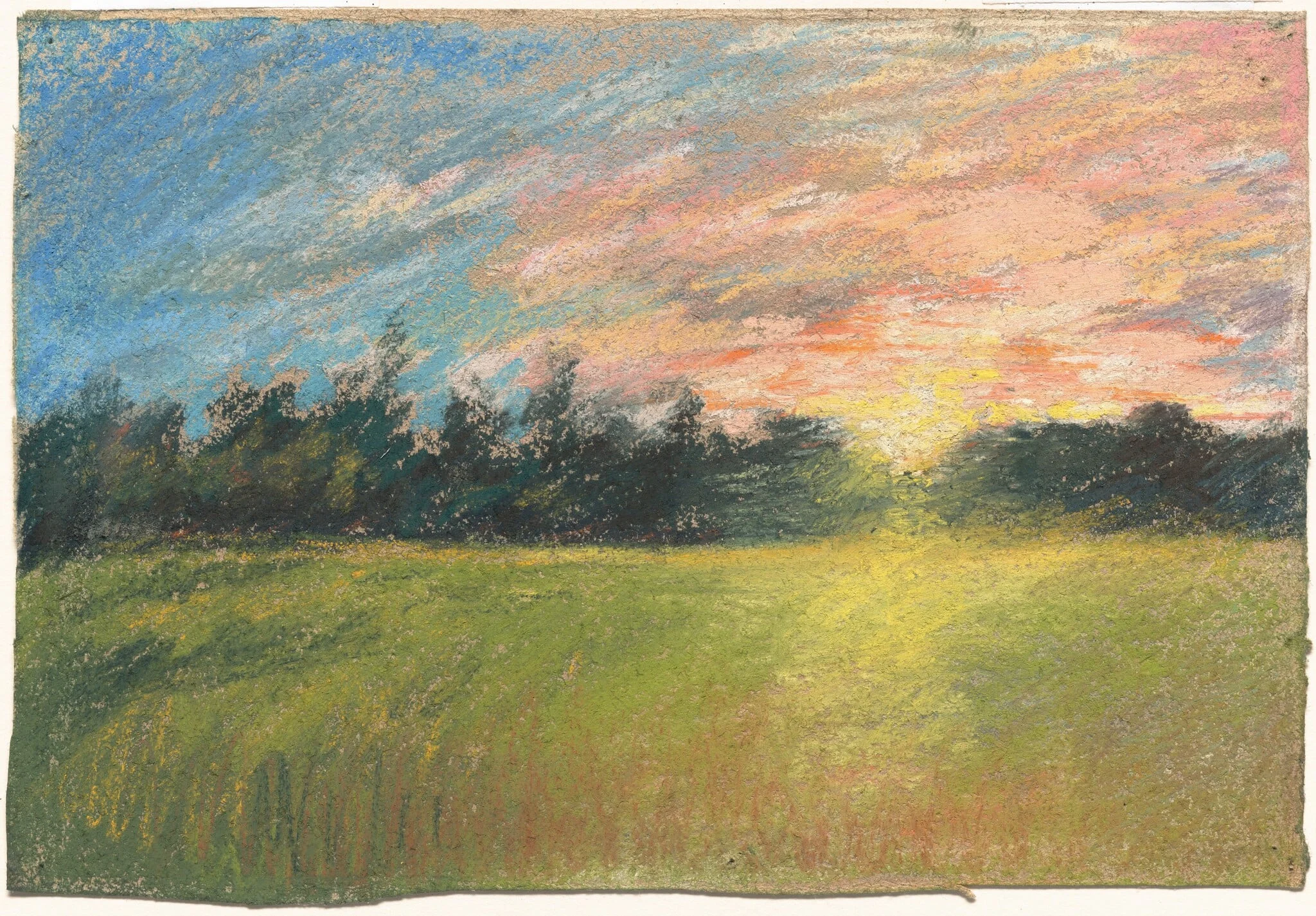 A Meadow at Sunset, by Paul Huet, pastel, 1845