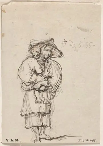 A boatwoman holding a child