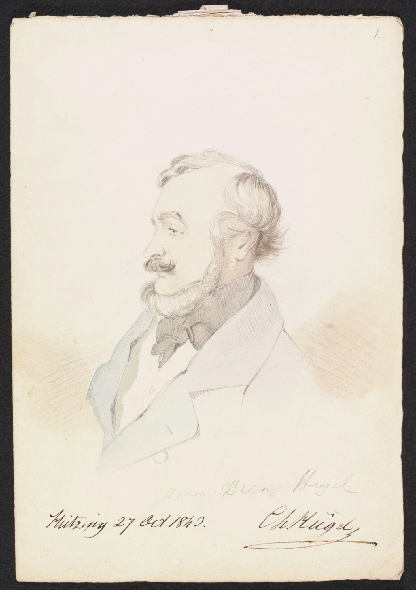 Baron Hugel, by Godfrey Thomas Vigne, watercolor, 1843