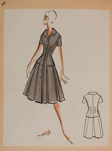 Robe grise à boutonnage sur toute la longueur avec haut à manches courtes et col chemiser et jupe évasée à plis creux