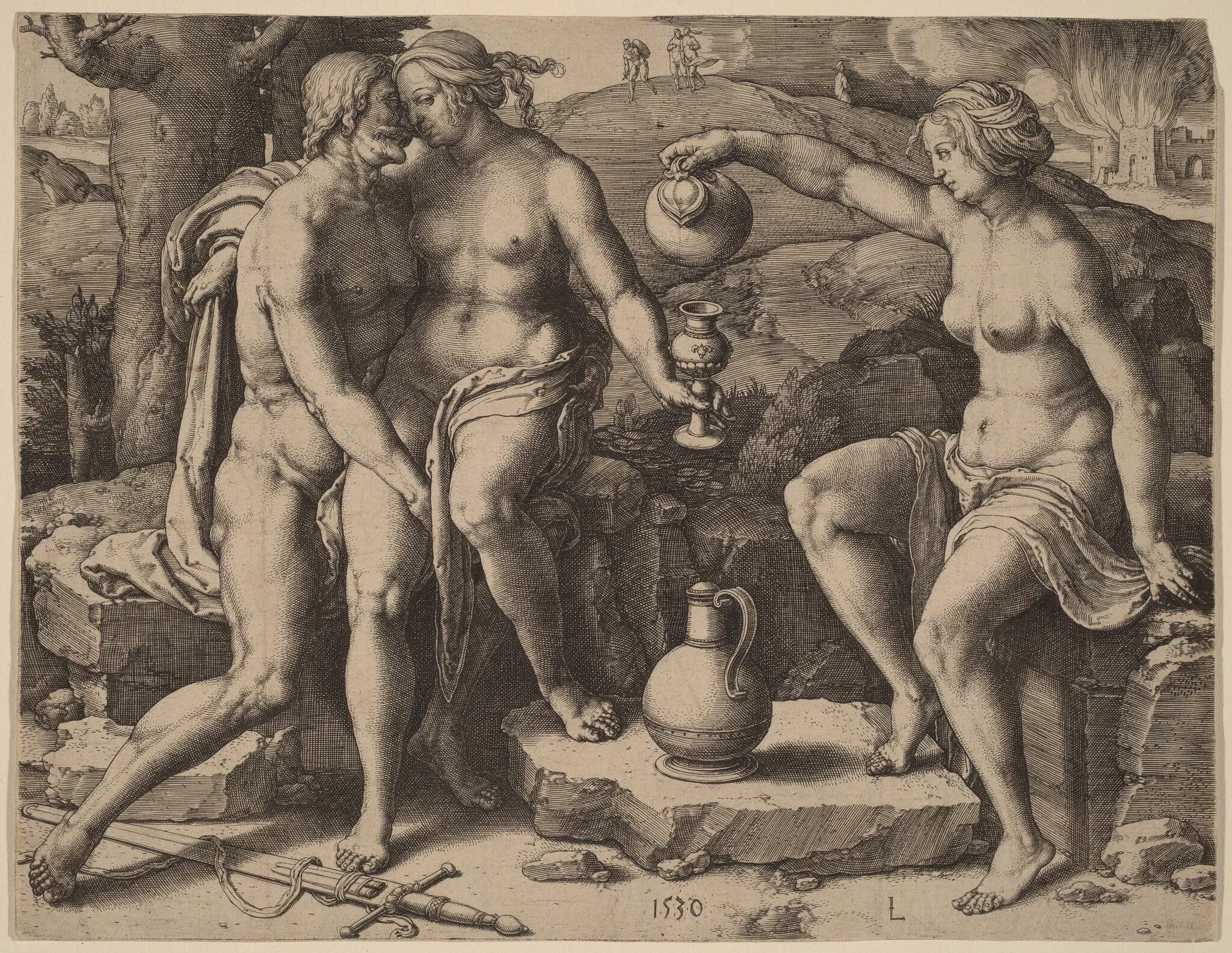 Lot and His Daughters, by Lucas van Leyden, ink, 1530
