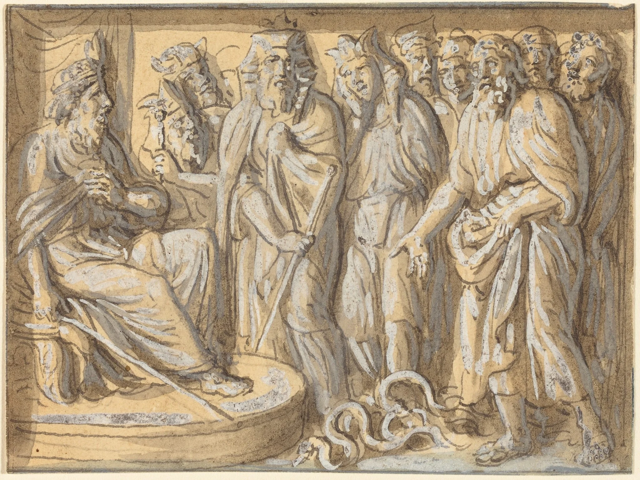 Moses and Aaron before Pharaoh, with the Rods Turned into Serpents, by Luigi Ademollo, ink, 1806