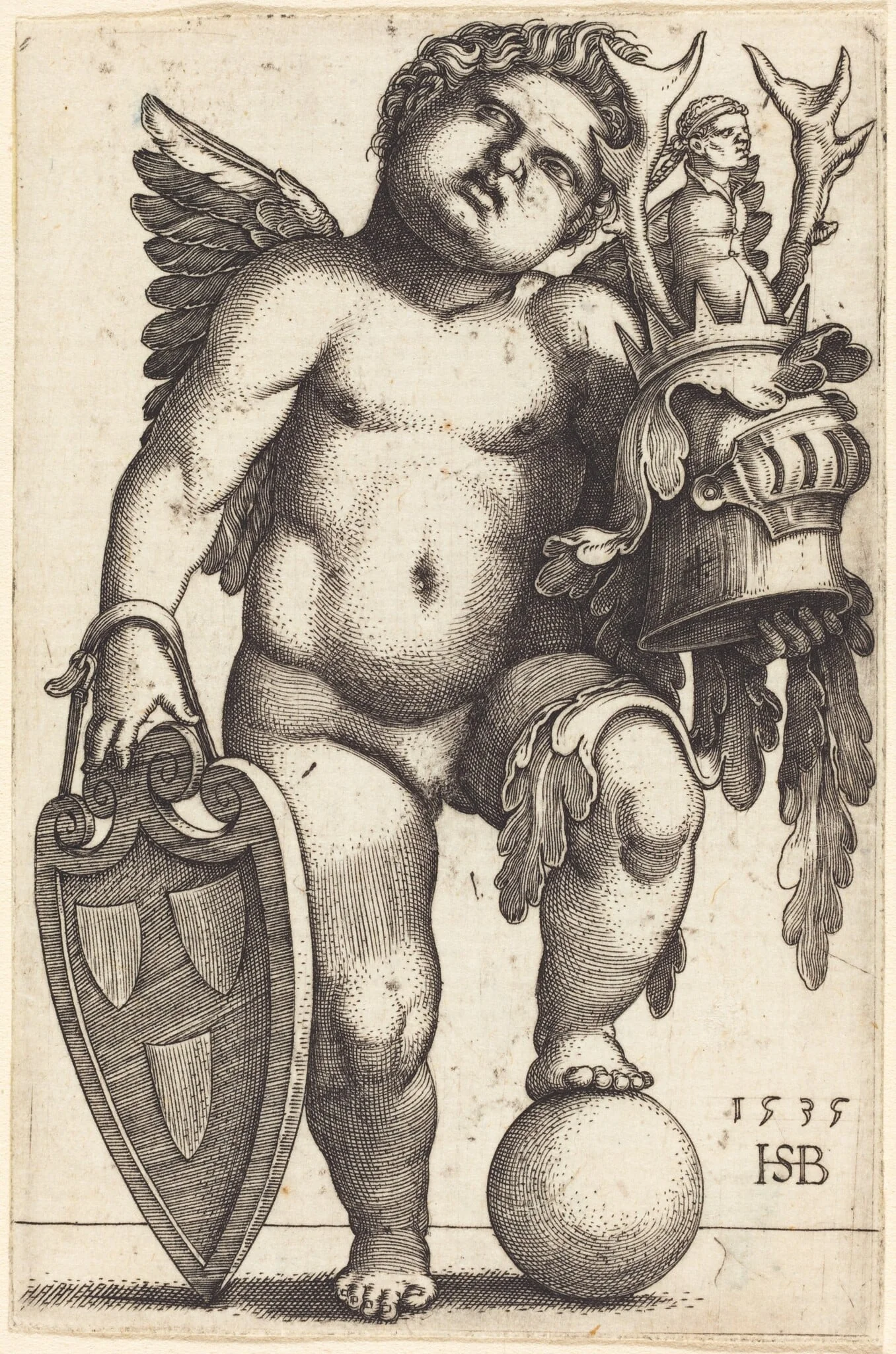Female Genius Holding a Coat of Arms