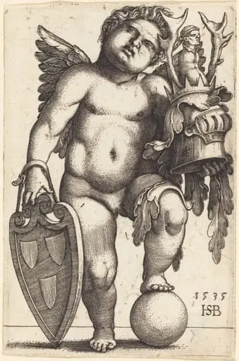 Female Genius Holding a Coat of Arms