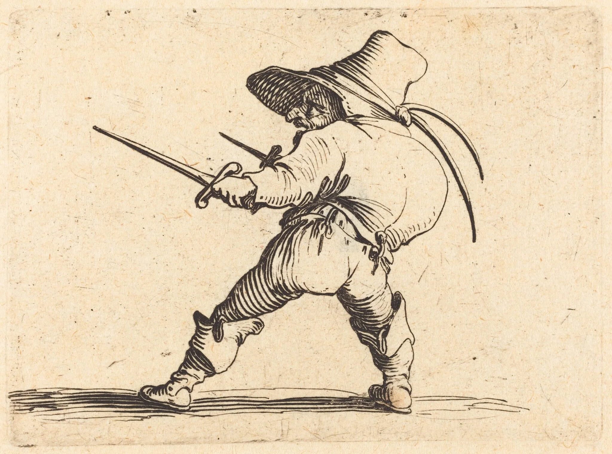 Duellist with Sword and Dagger, by Jacques Callot, ink, 1622