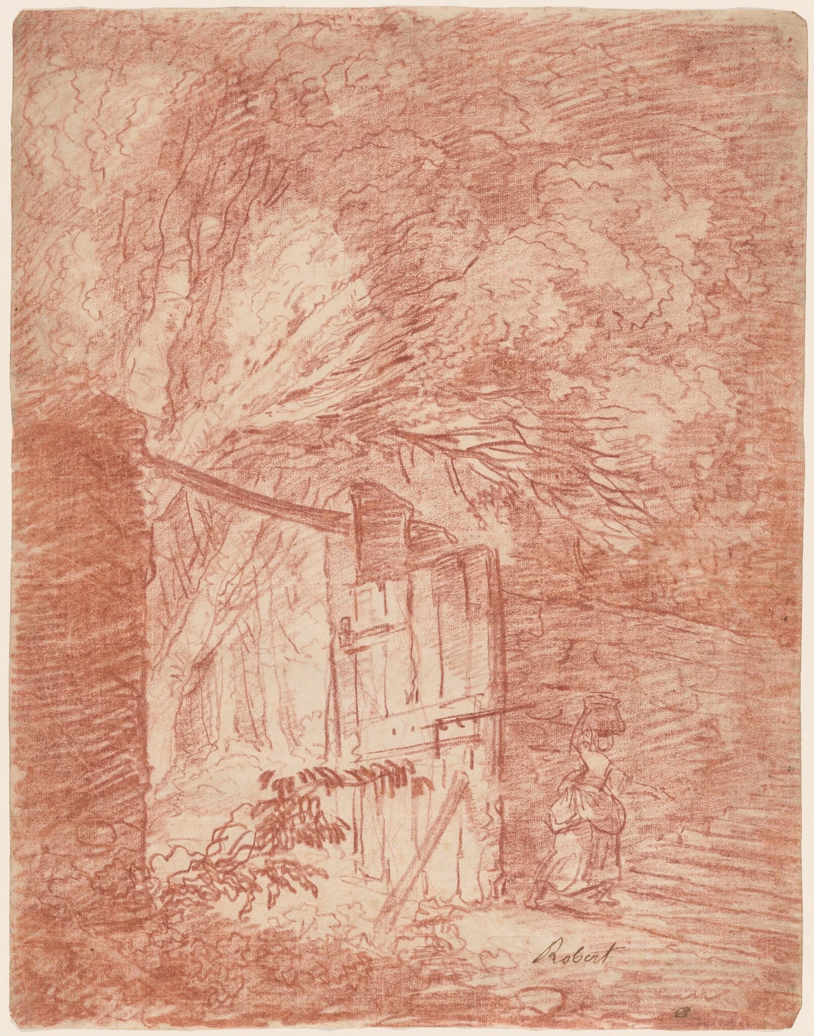 The Garden Gate, by Hubert Robert, chalk, 1762