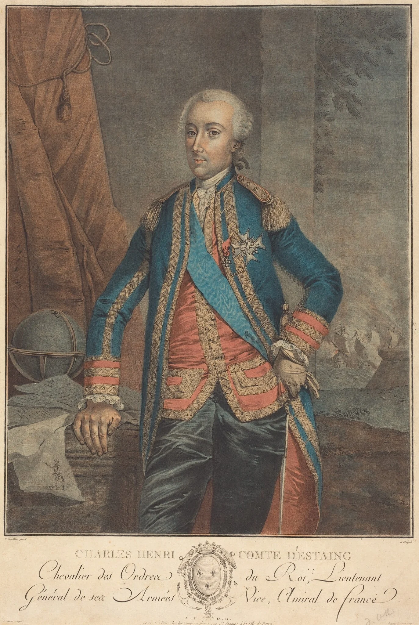 Charles Henri, Comte d'Estaing, by P. Frieselhem, ink, 1780