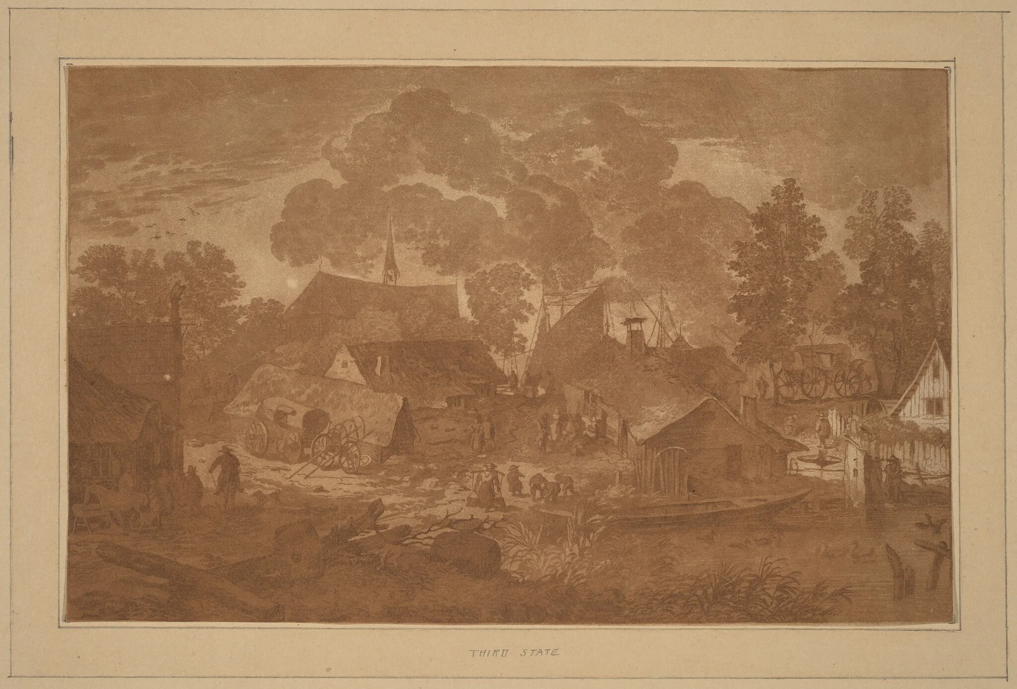Village with Pond, by Jacobus Buys, ink, 1782