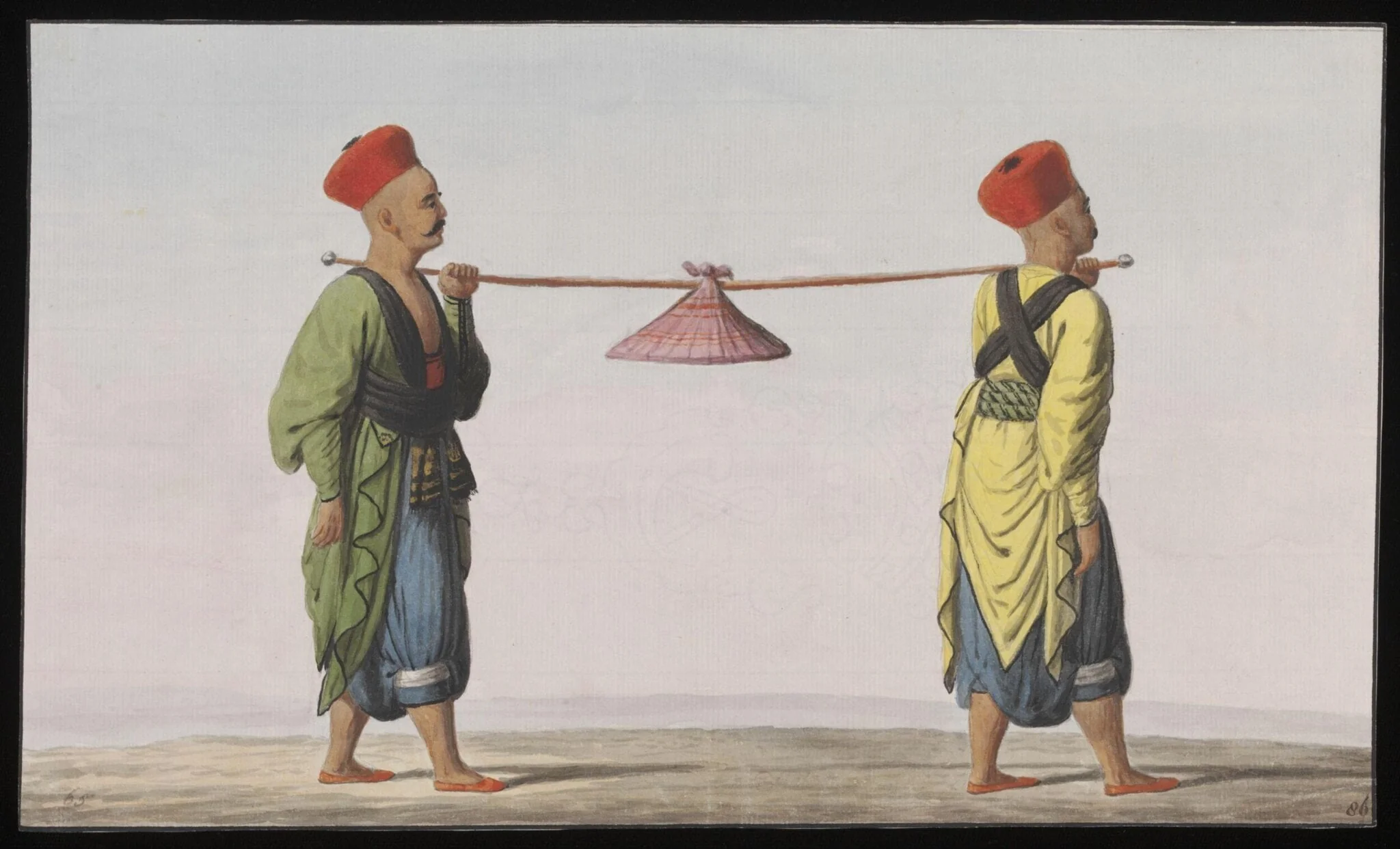 Asciler, or cooks carrying food, by Anonymous Greek artist, watercolor, 1809