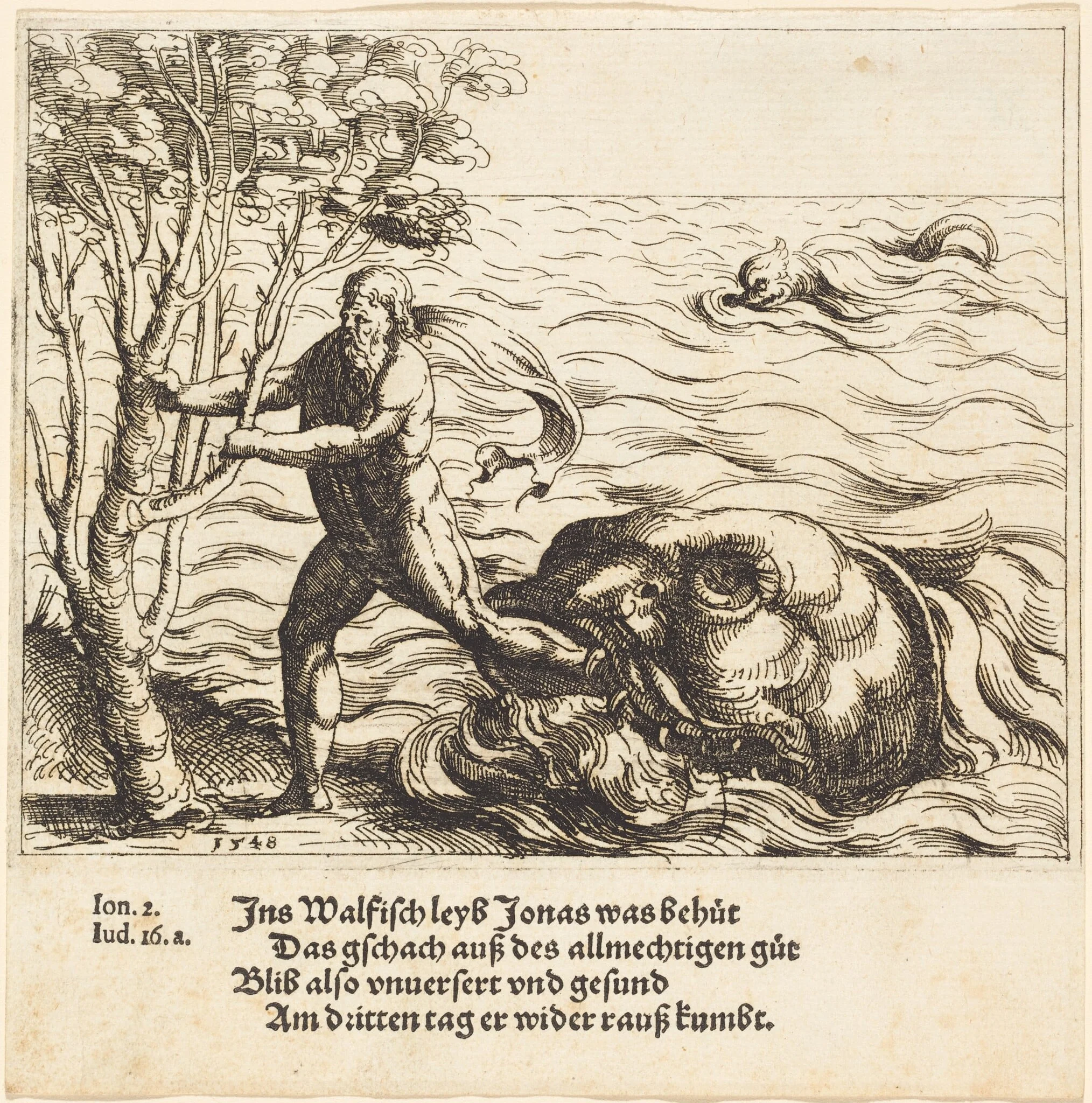 Jonah is Delivered from the Whale, by Augustin Hirschvogel, ink, 1548
