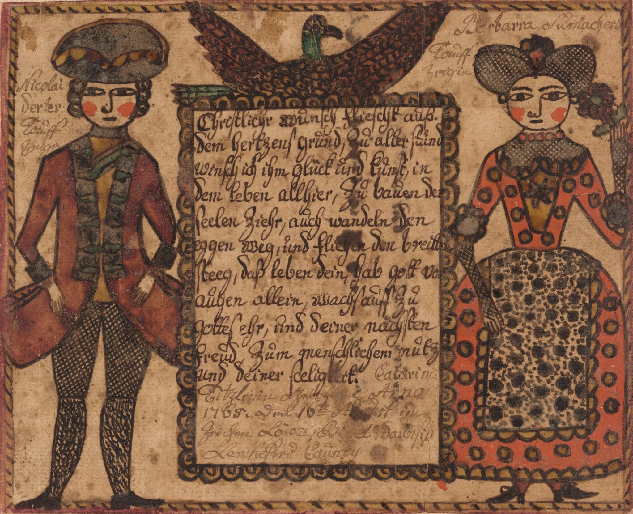 Baptismal Wish for Catarina Titzlir, by Sussel-Washington Artist, ink, 1765