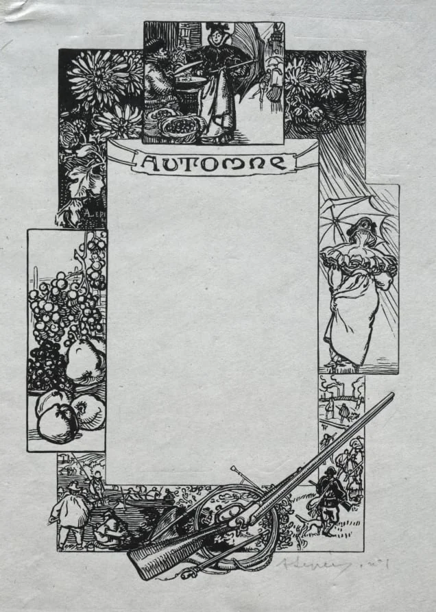Paris Almanac, 1897:  Decorative Border, Autumn, by Auguste Lepère, 1897