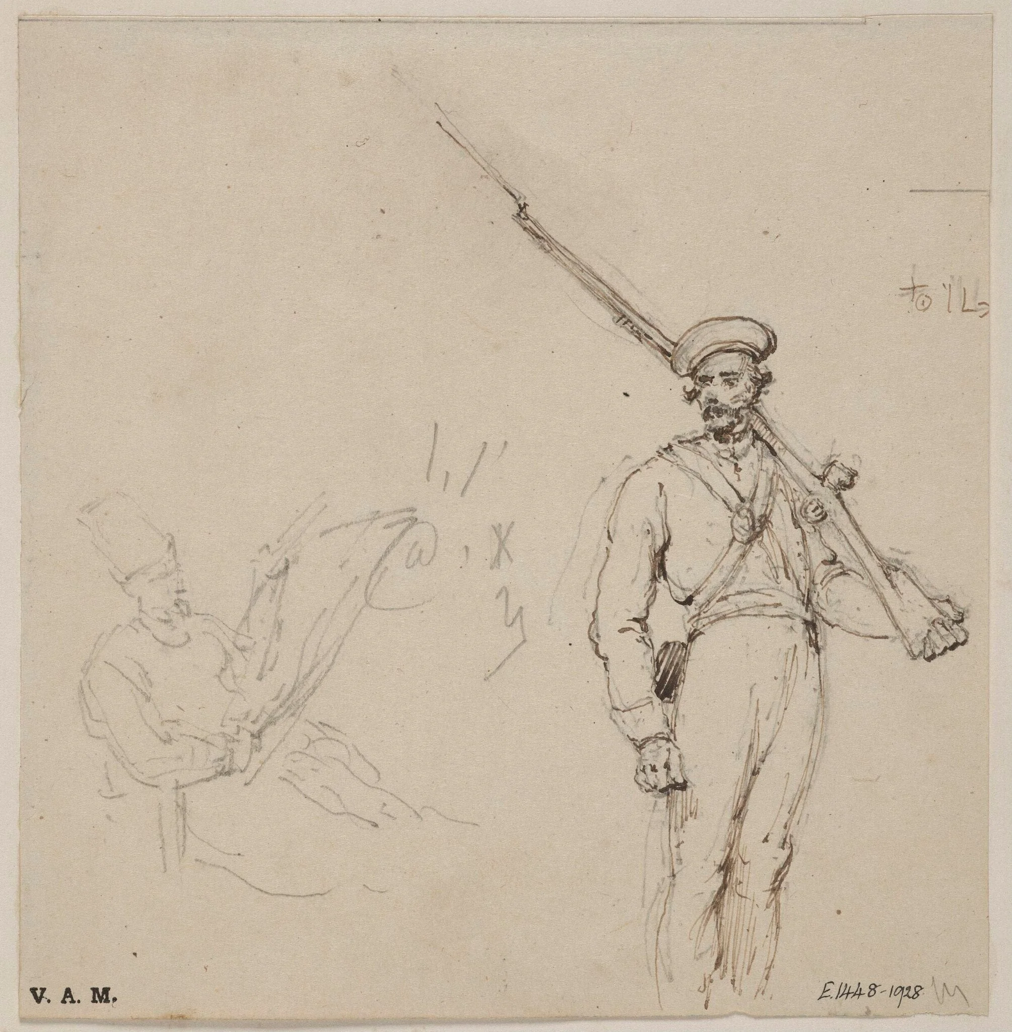 A seated Parsi, and a soldier, by George Chinnery, 19