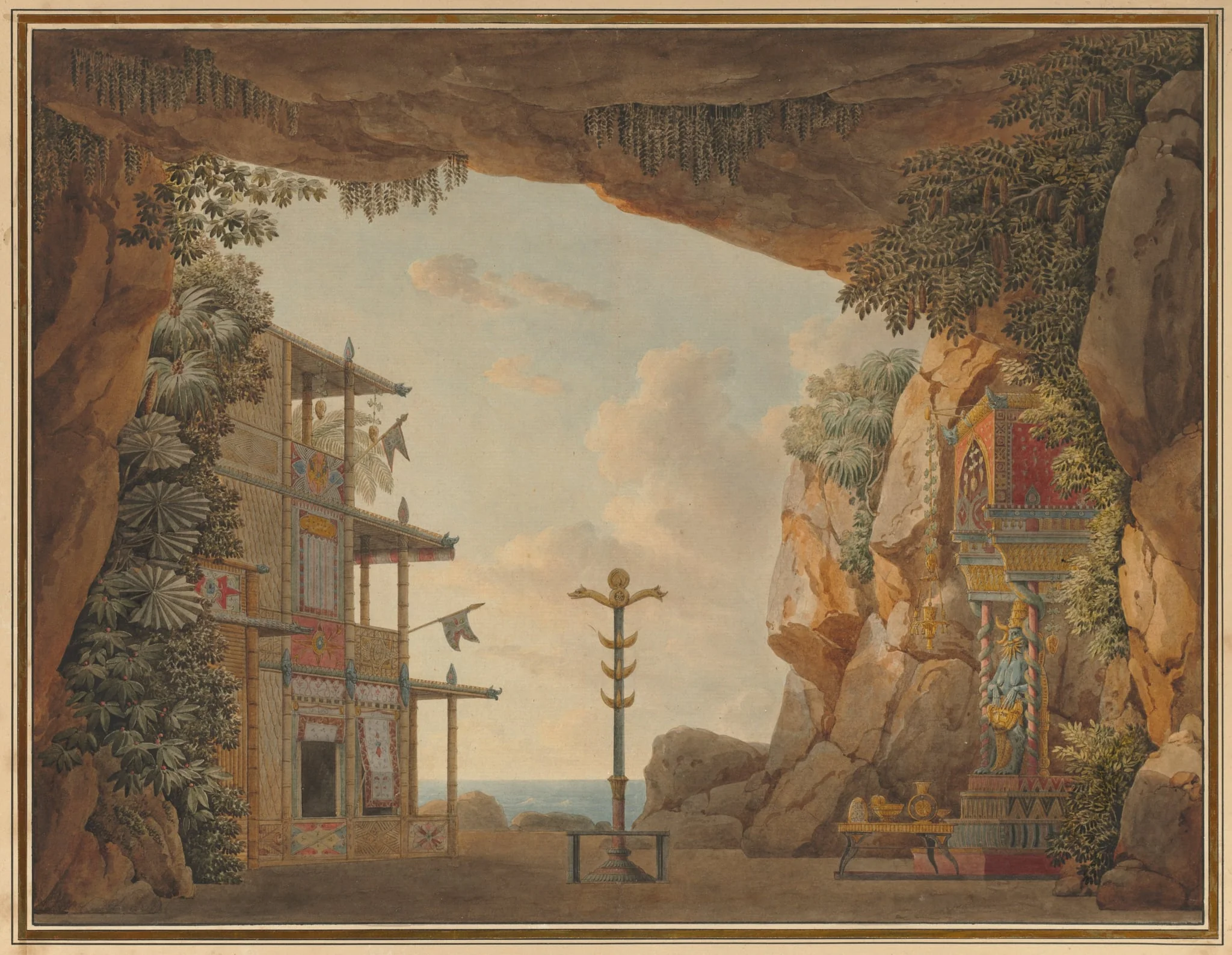 Design for Stage Set for the Second Act of Elisca or L'Habitante de Madagascar, by Jean Thomas Thibault, 1798