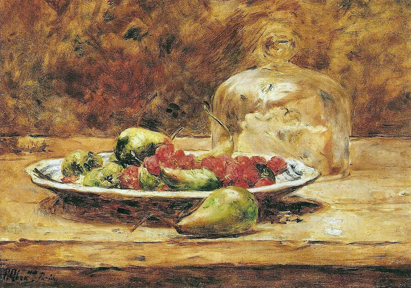 Still life - Pears and strawberries, by Pedro Alexandrino Borges, oil, 1906