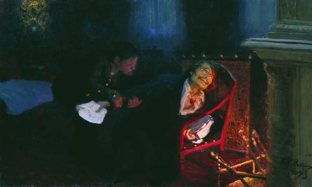 Gogol burning the manuscript of the second part of "Dead Souls"., by Ilya Repin, oil, 1909