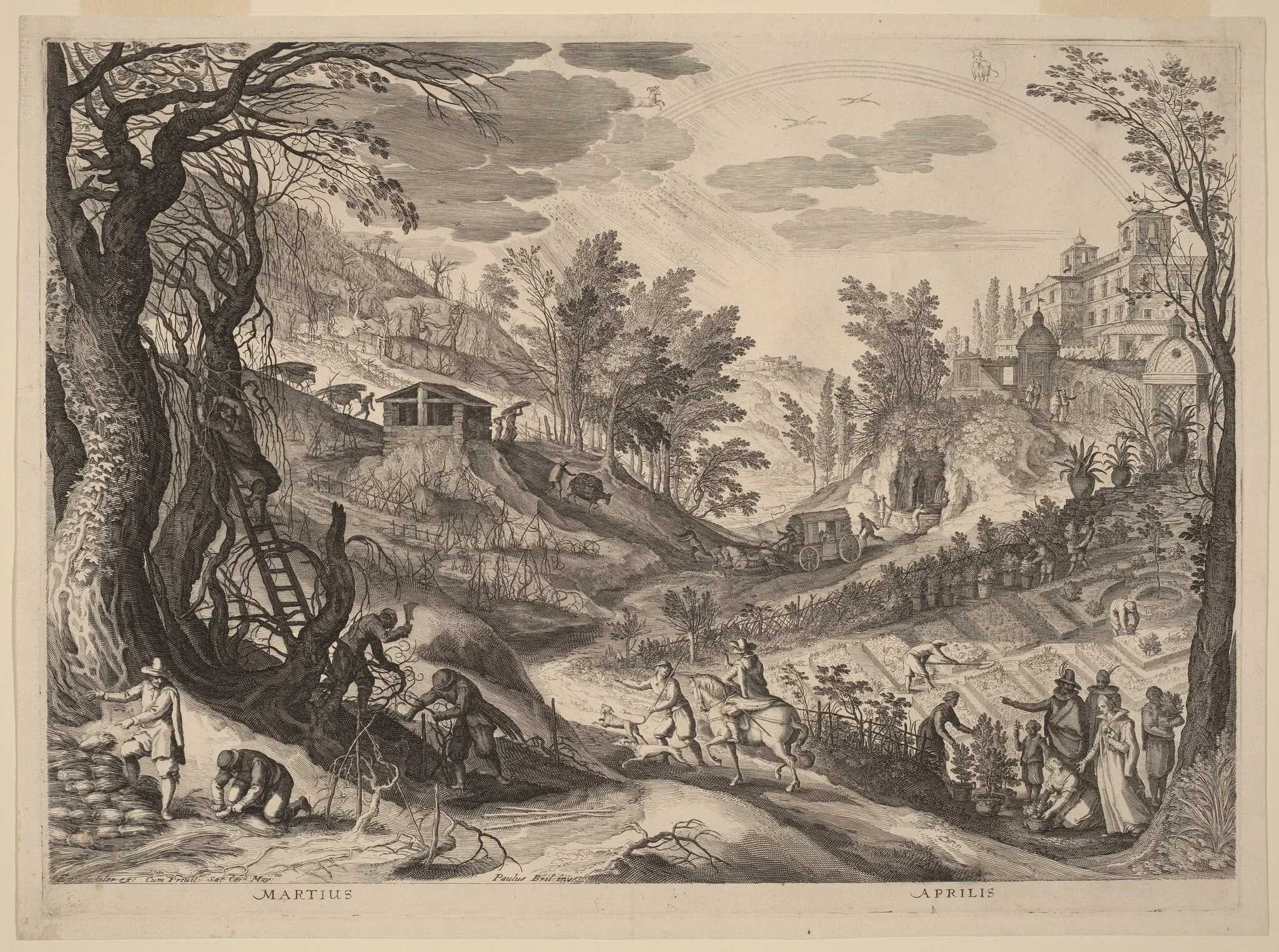 March and April, by Aegidius Sadeler II, ink, 1615