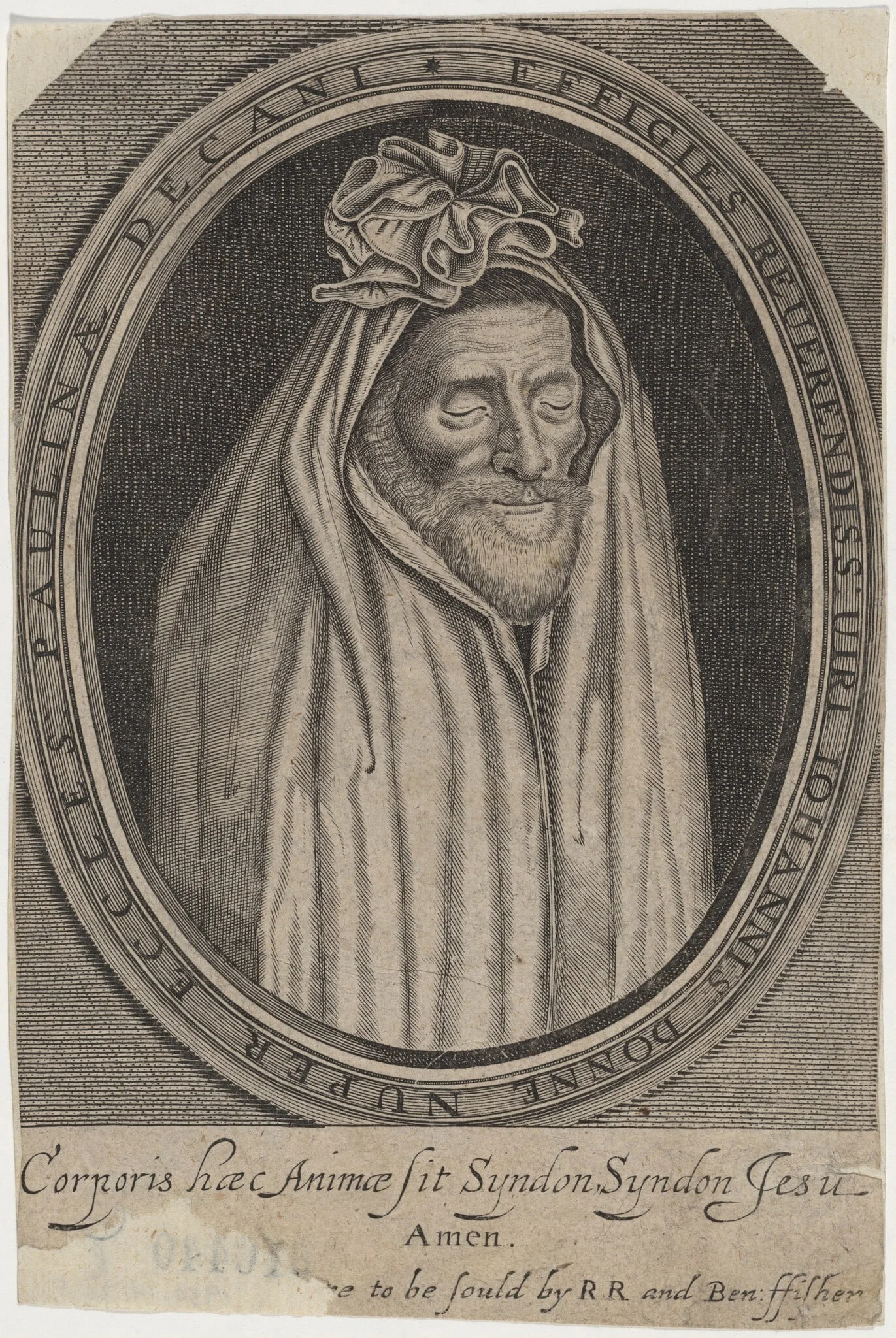 Dr. John Donne, Dean of Saint Paul's, Poet, by Martin Droeshout, ink, 1633