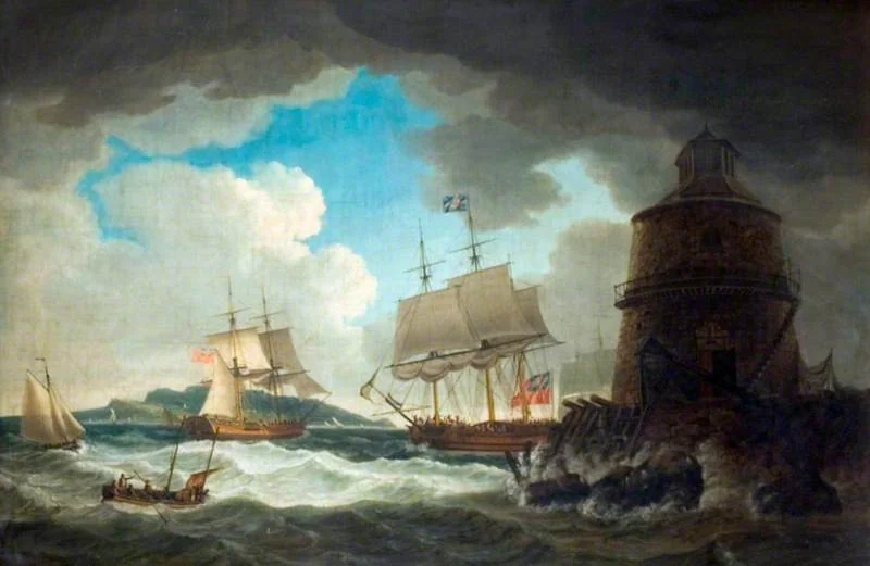 The Lighthouse in the Bay of Dublin, with His Majesty's Yacht 'Dorset', by John Thomas Serres, oil, 1794
