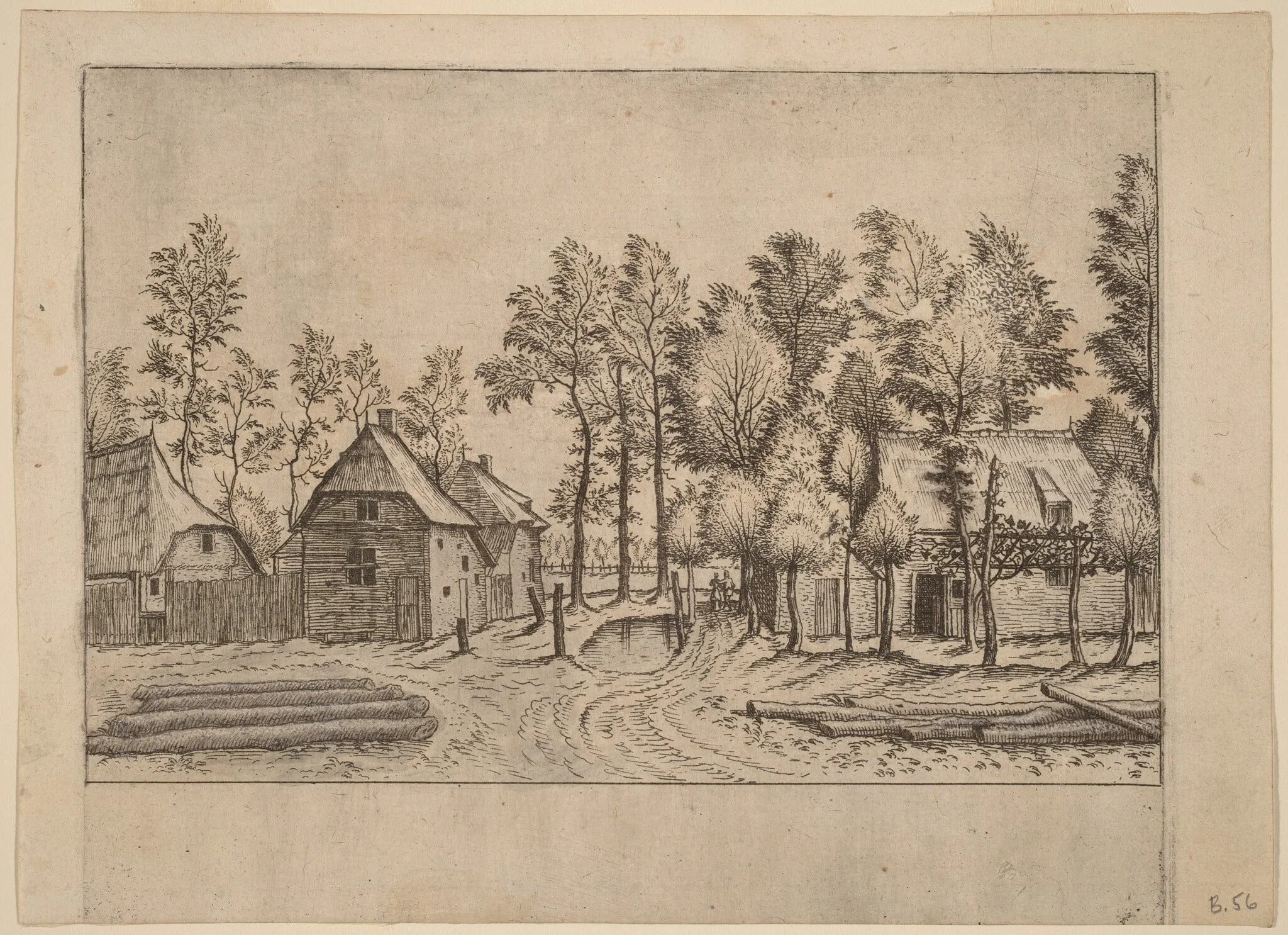 Village Street, by Lucas van Doetechum, ink, 1560