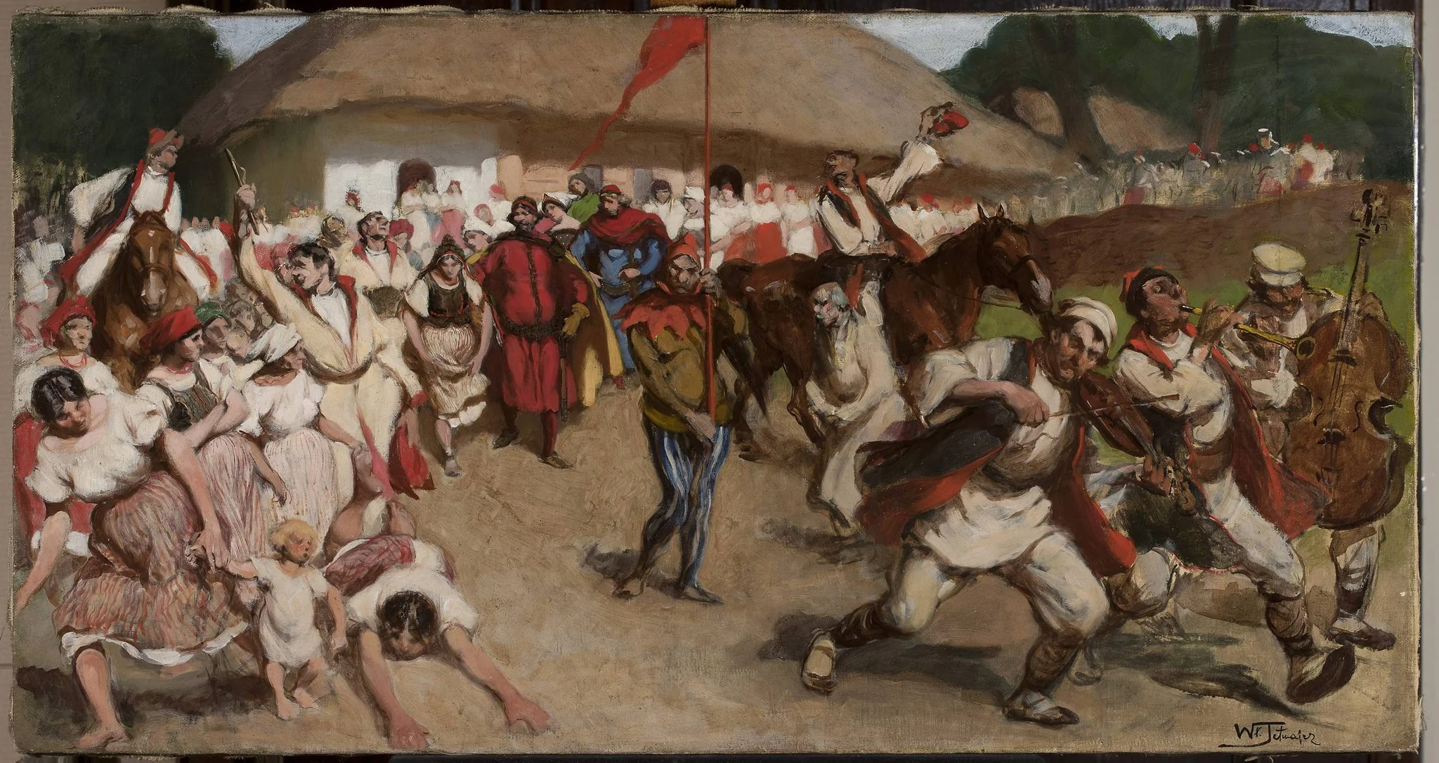 Folk scene – king among peasants, by Włodzimierz Tetmajer, oil, 1900