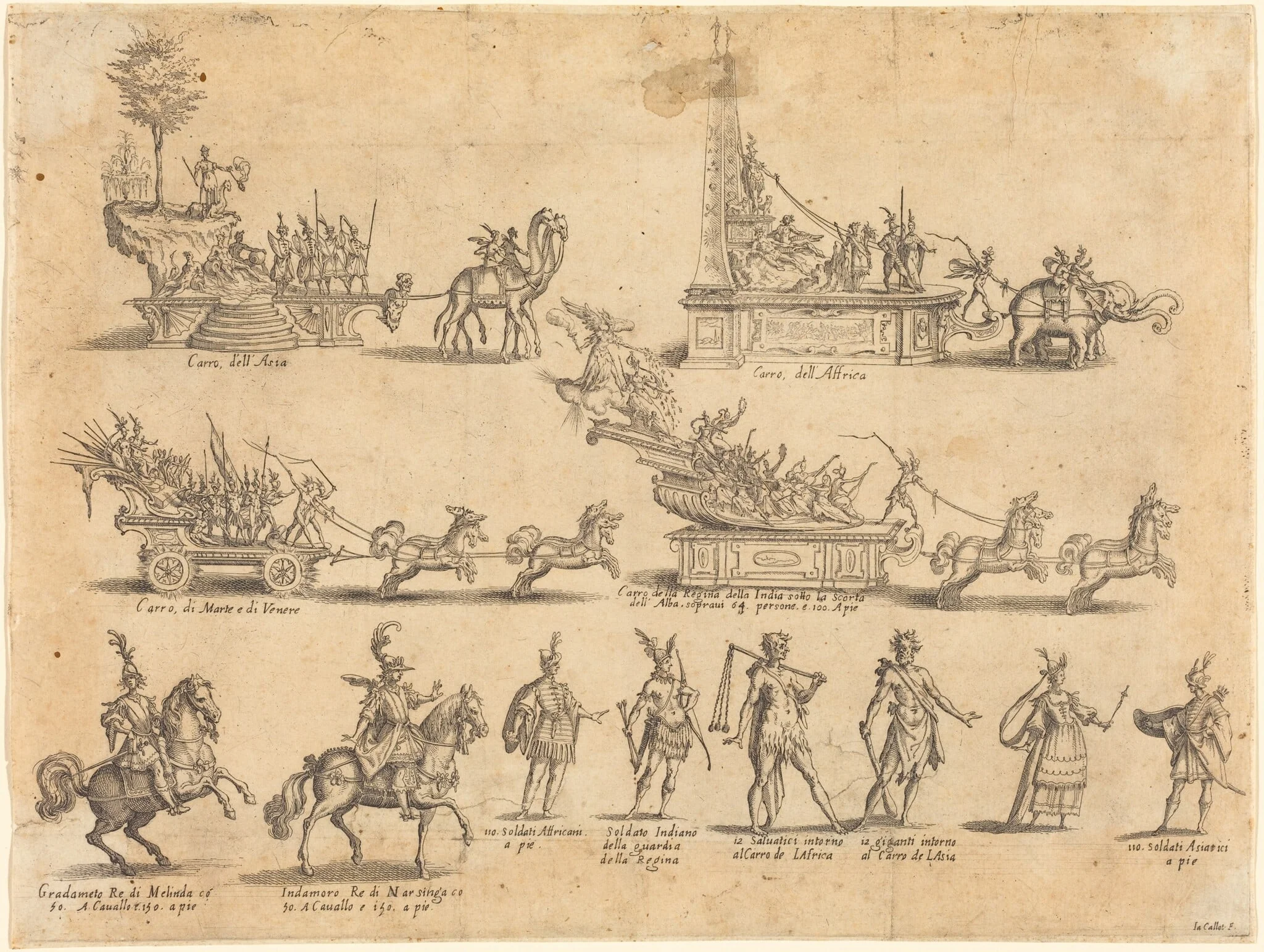 Floats and Participants, by Jacques Callot, ink, 1616