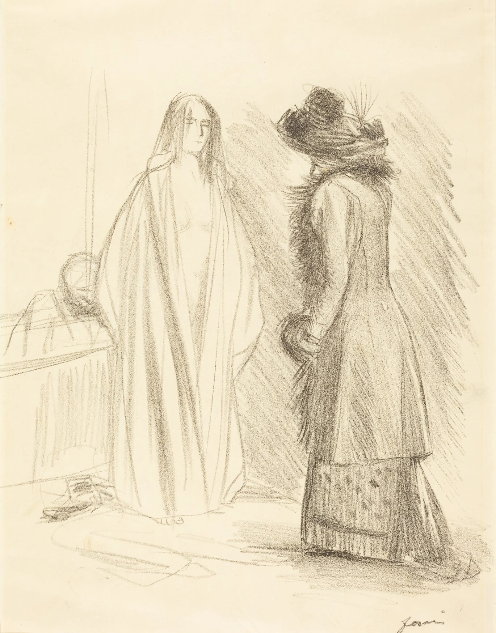 Dans la salle de bains (In the Bathroom), by Jean-Louis Forain, ink, 1895