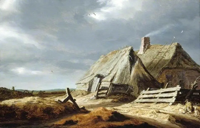 Farm buildings in a landscape