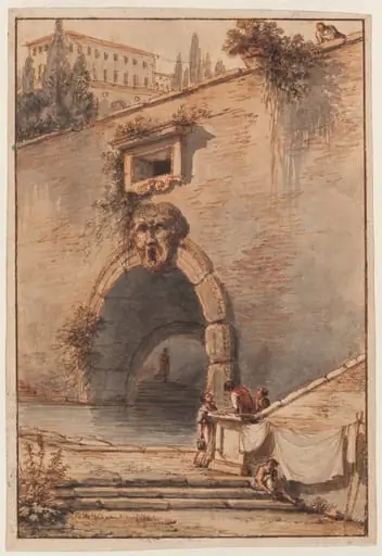 View of an Ancient Roman Bridge with a Mascaroon