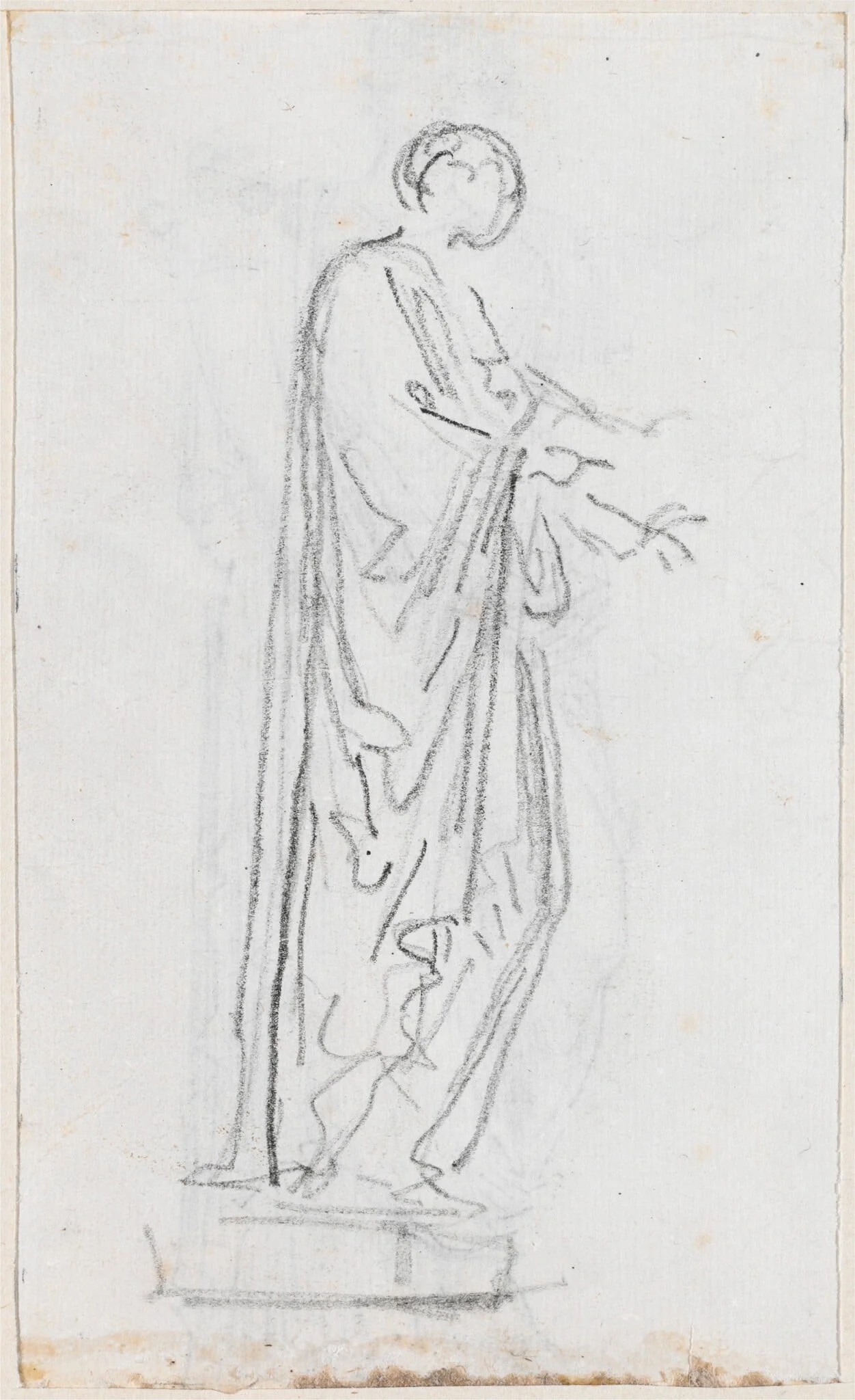 Statue of a Roman Woman (Female Deity?) Seen from the Side [verso], by Hubert Robert, chalk, 1760